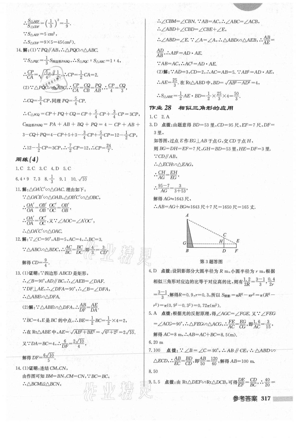 2021年啟東中學(xué)作業(yè)本九年級(jí)數(shù)學(xué)上冊(cè)華師大版 參考答案第19頁(yè)