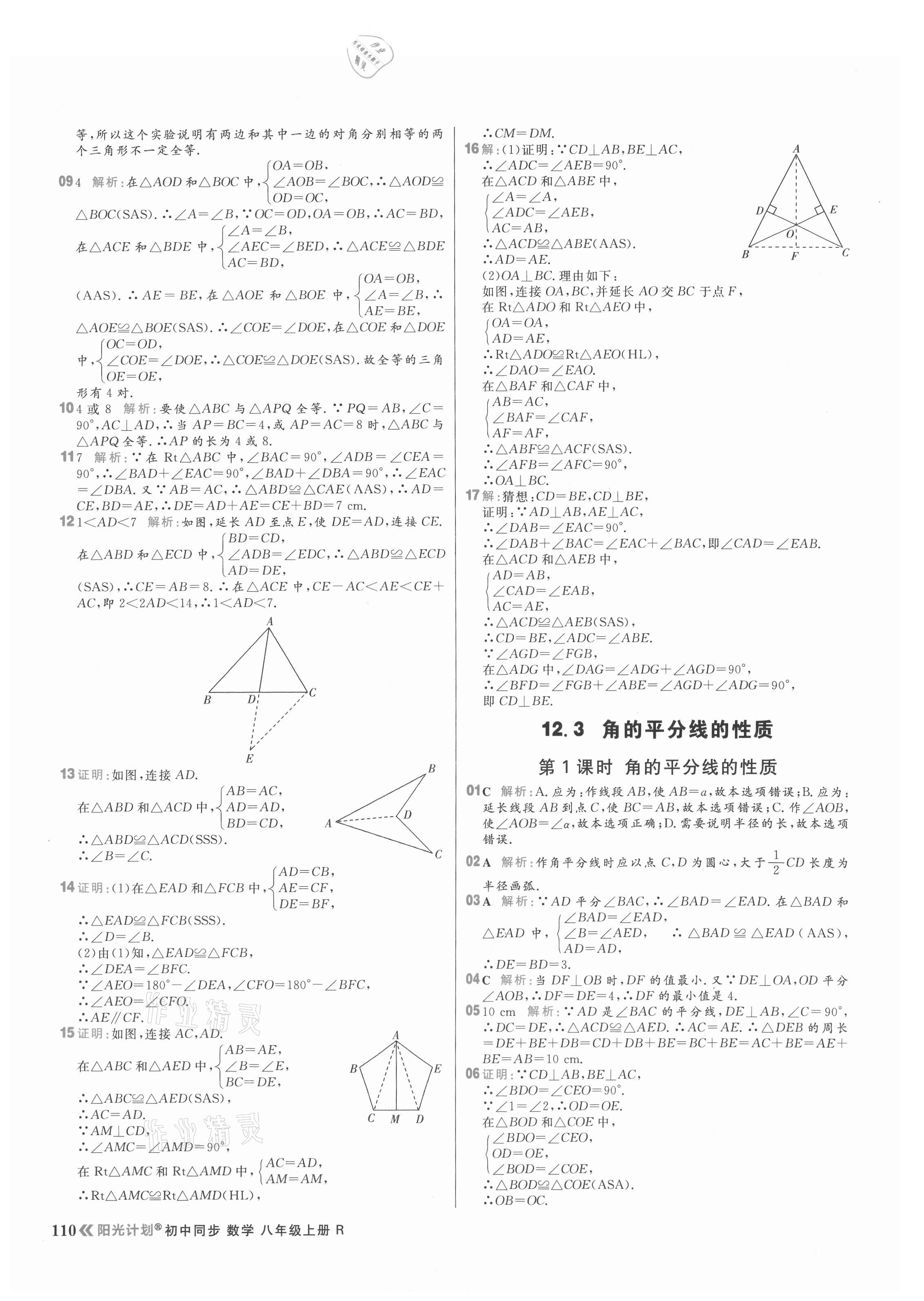 2021年陽光計劃初中同步八年級數(shù)學上冊人教版 參考答案第10頁