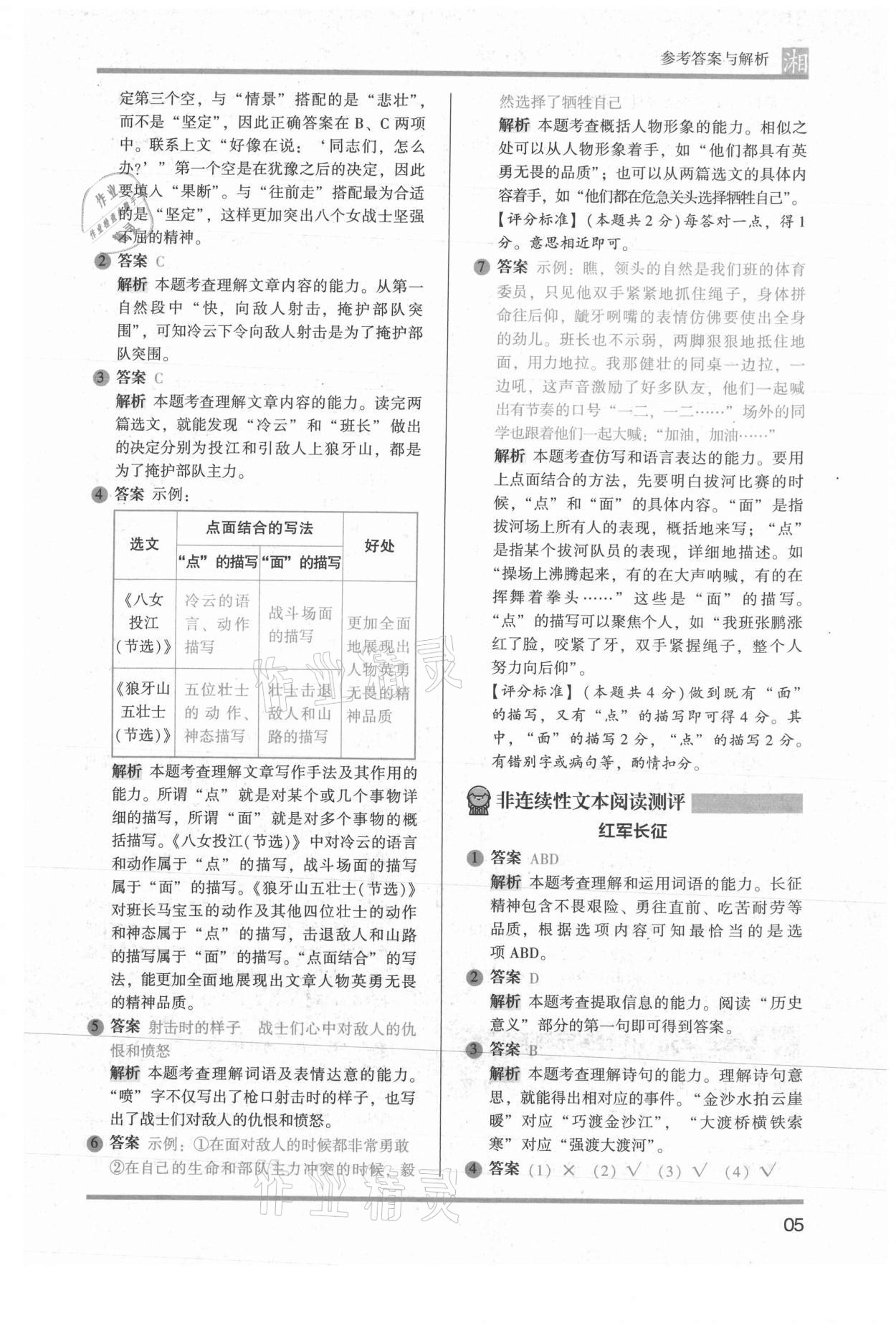 2022年木頭馬閱讀力測評六年級語文人教版培優(yōu)篇A版湖南專版 參考答案第5頁
