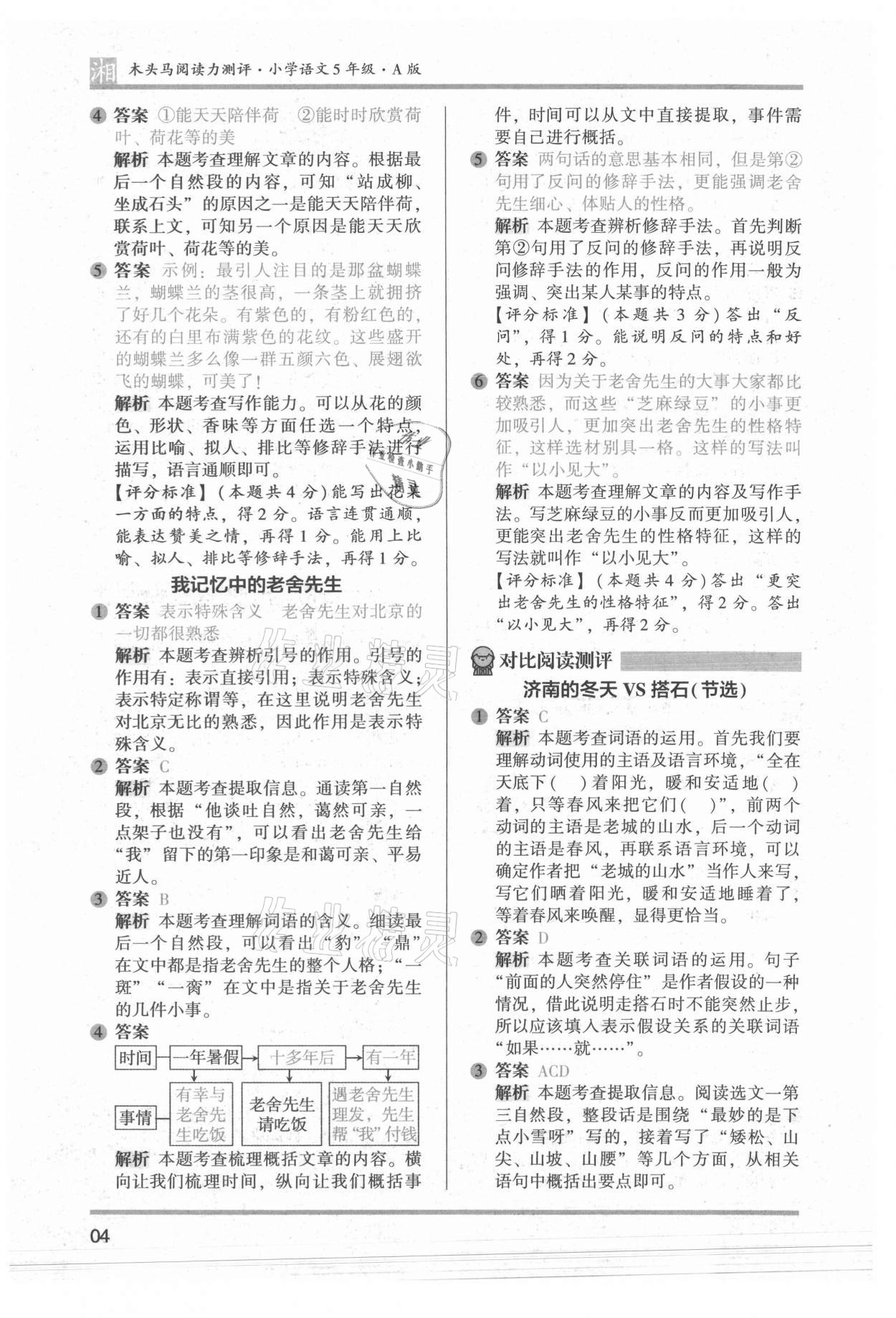 2022年木頭馬閱讀力測(cè)評(píng)五年級(jí)語(yǔ)文人教版A版湖南專版 參考答案第4頁(yè)