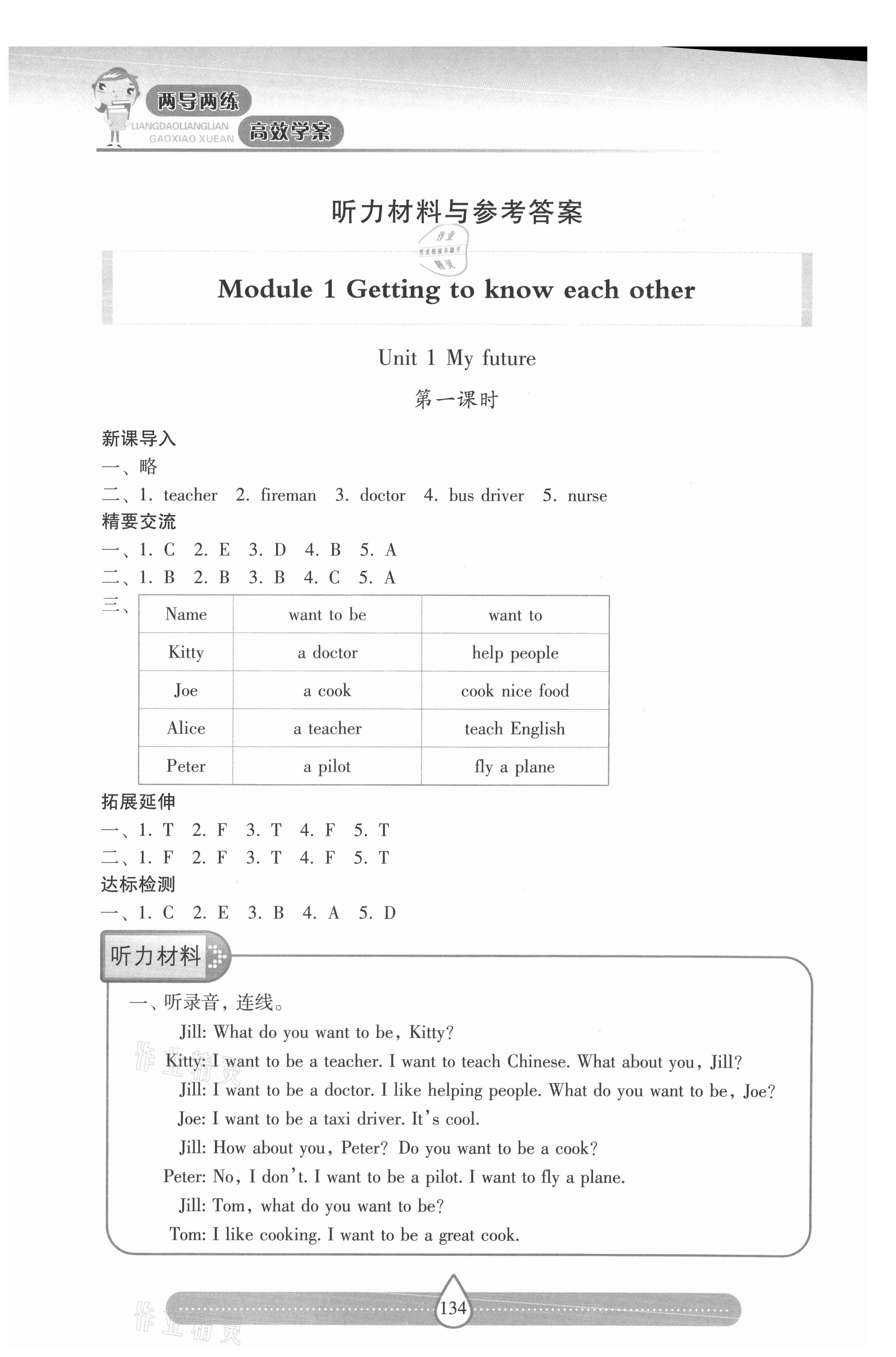 2021年新课标两导两练高效学案五年级英语上册沪教版 参考答案第1页