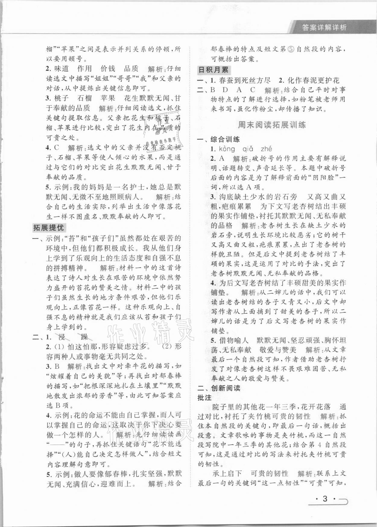 2021年亮點給力提優(yōu)課時作業(yè)本五年級語文上冊統(tǒng)編版 參考答案第3頁