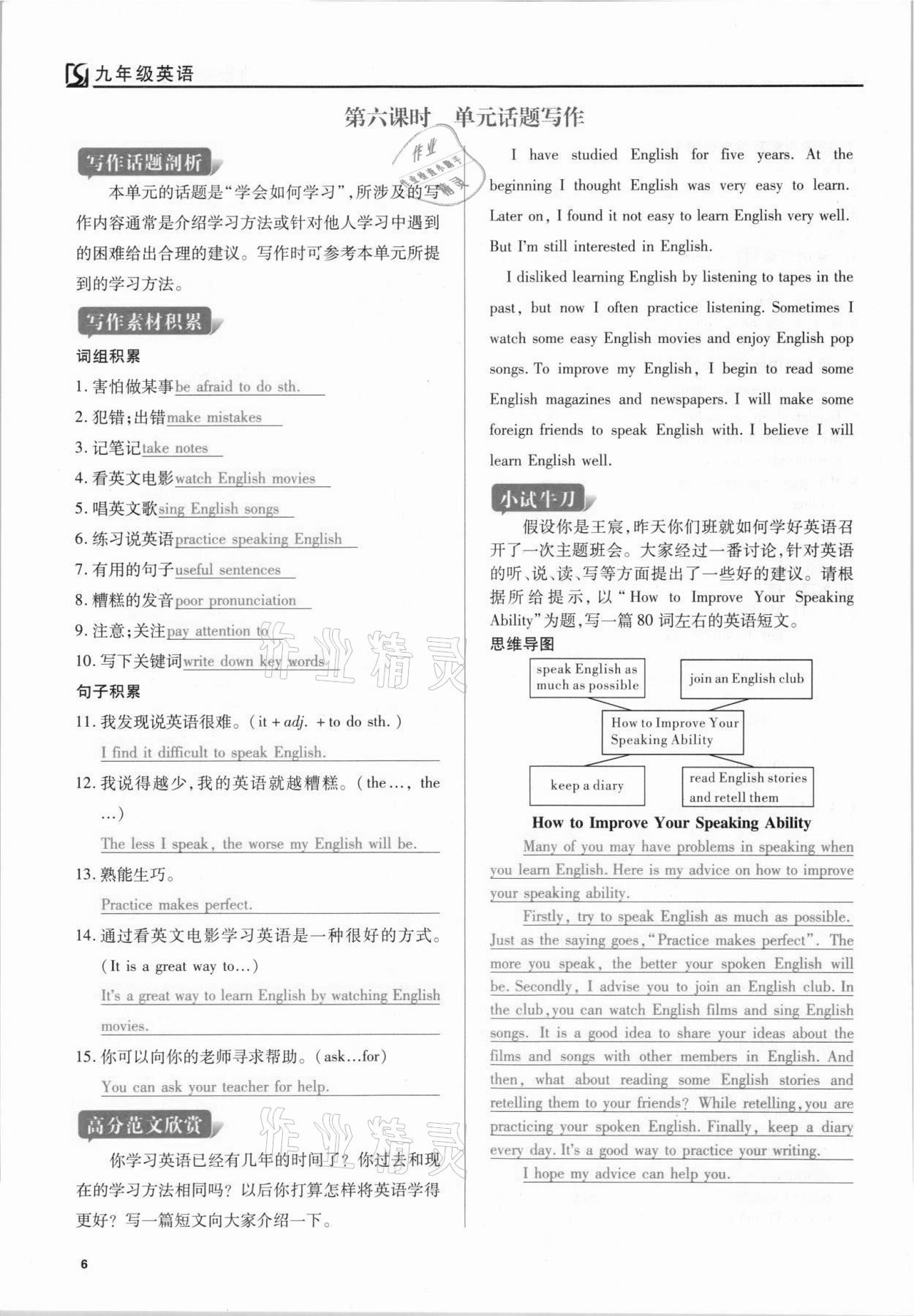 2021年我的作業(yè)九年級(jí)英語(yǔ)上冊(cè)人教版 參考答案第6頁(yè)