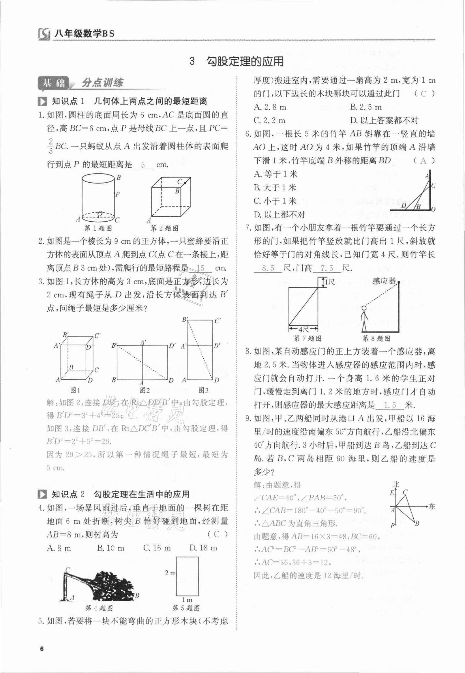 2021年我的作業(yè)八年級數(shù)學(xué)上冊北師大版 參考答案第15頁