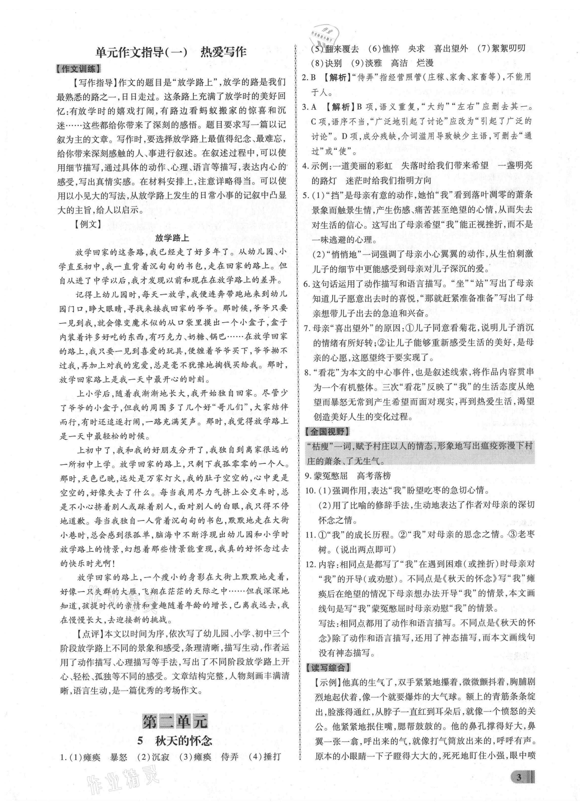 2021年同步?jīng)_刺七年級(jí)語文上冊(cè)人教版 第3頁