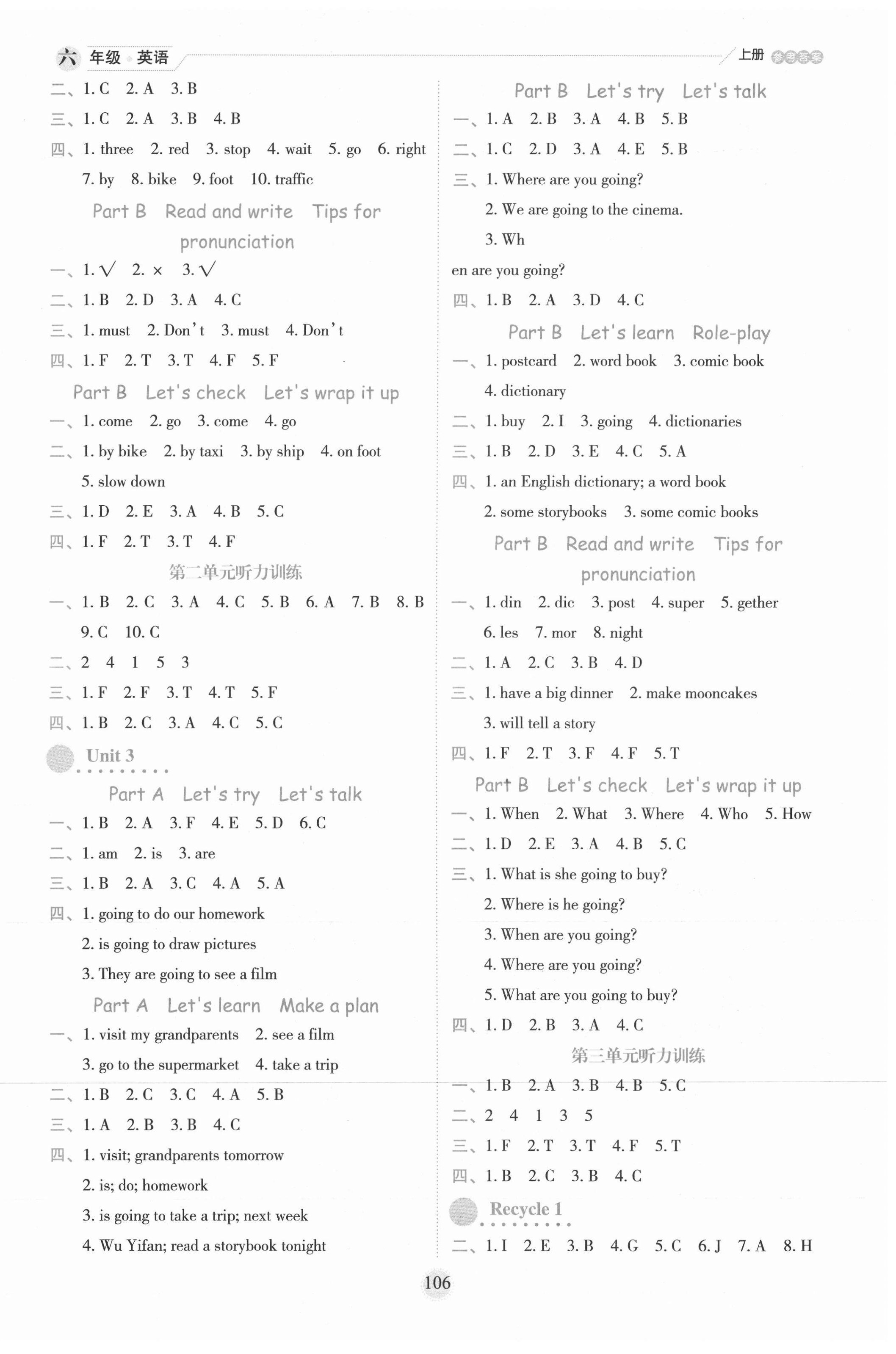 2021年百分學(xué)生作業(yè)本題練王六年級(jí)英語上冊人教版 參考答案第2頁