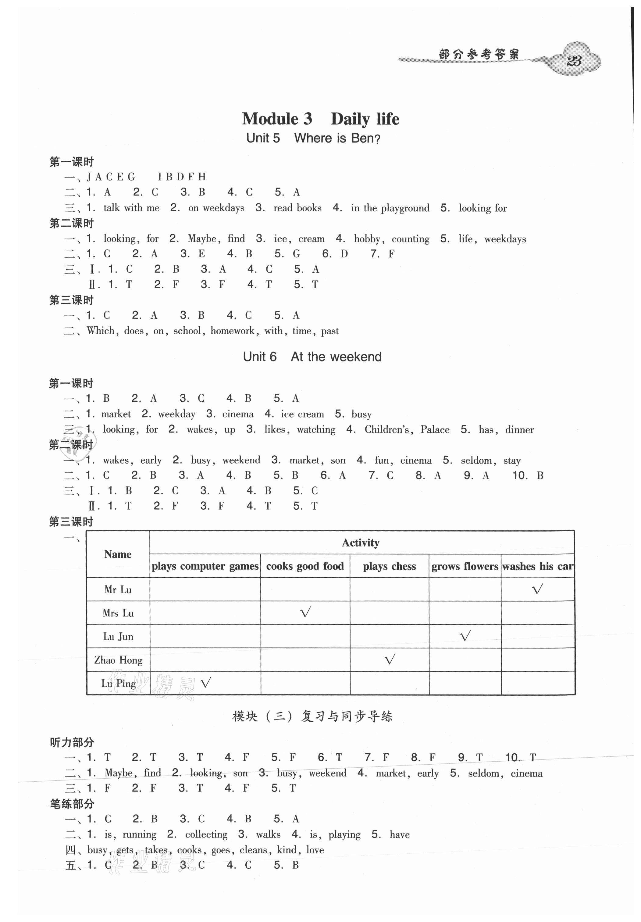 2021年双基同步导学导练五年级英语上册教科版广州专版 参考答案第3页