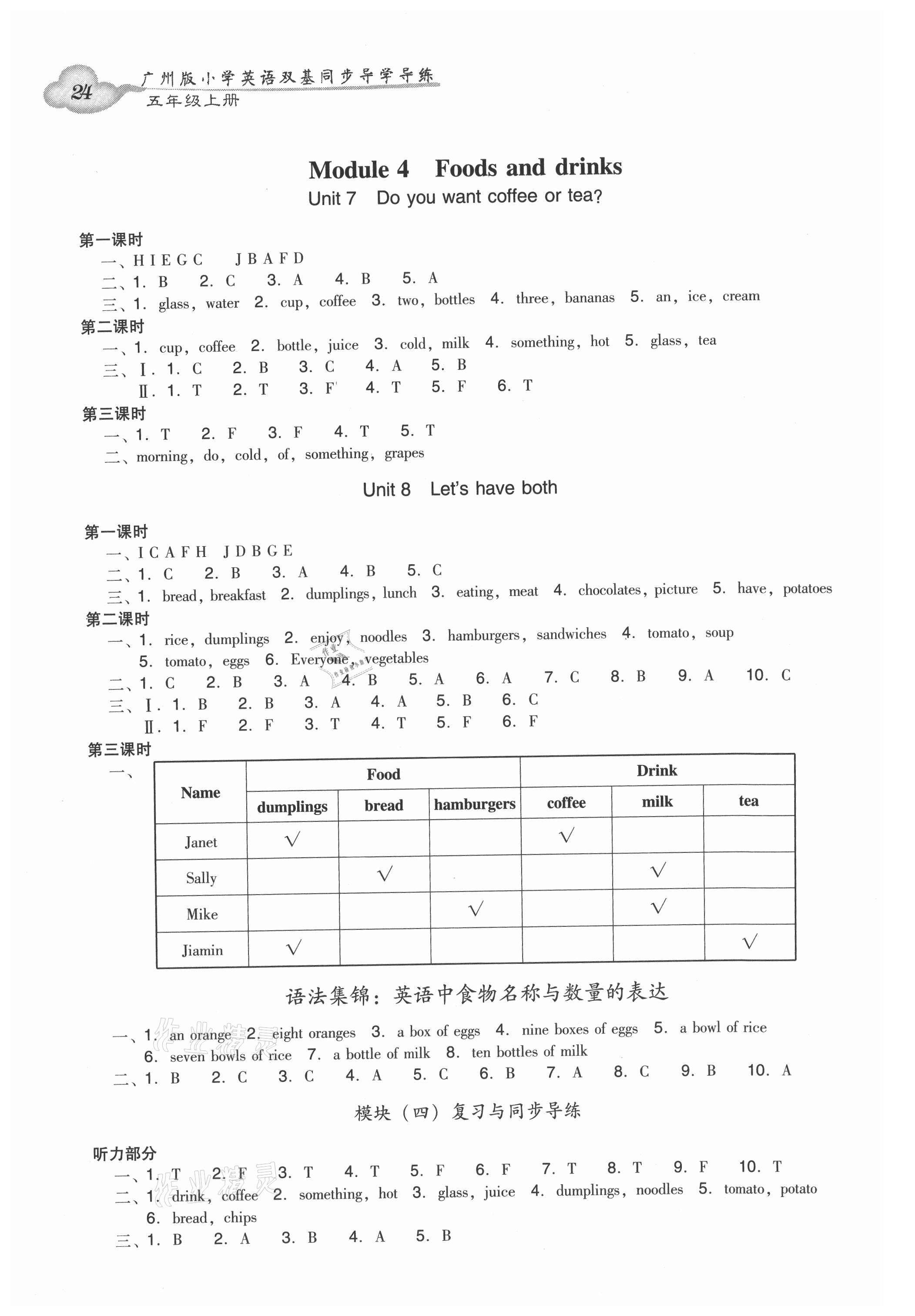 2021年双基同步导学导练五年级英语上册教科版广州专版 参考答案第4页