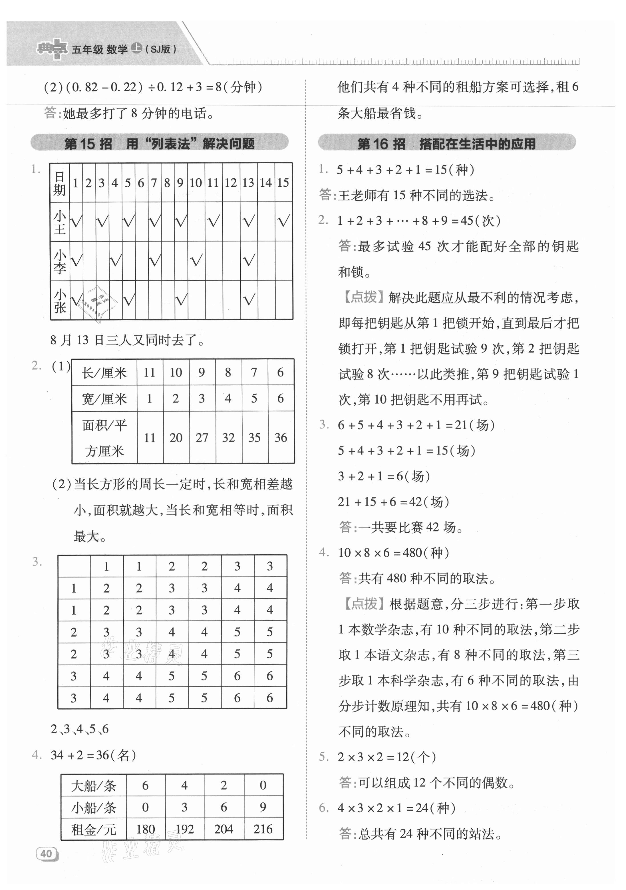 2021年综合应用创新题典中点五年级数学上册苏教版 参考答案第8页