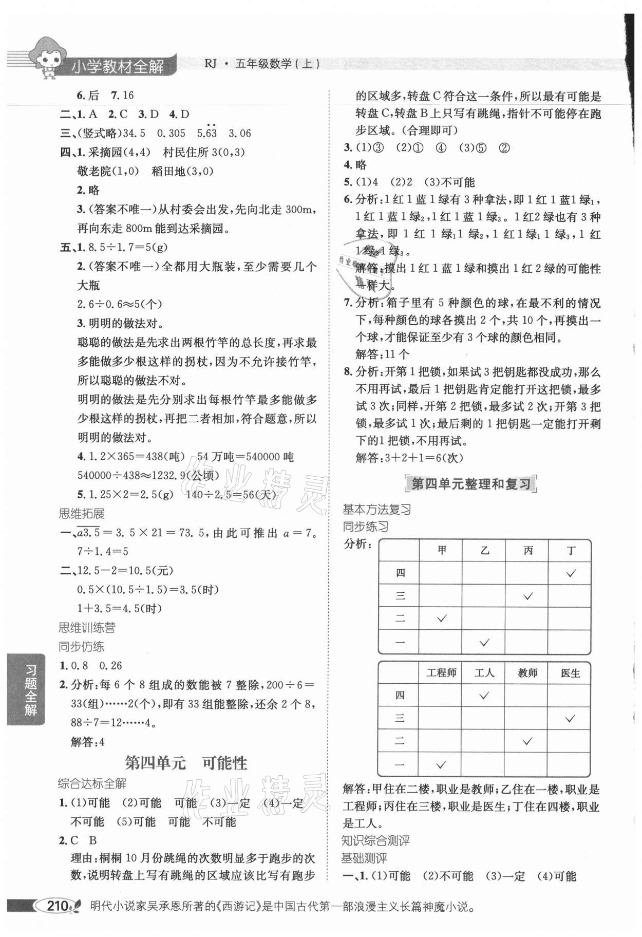 2021年教材全解五年級數(shù)學(xué)上冊人教版 參考答案第5頁