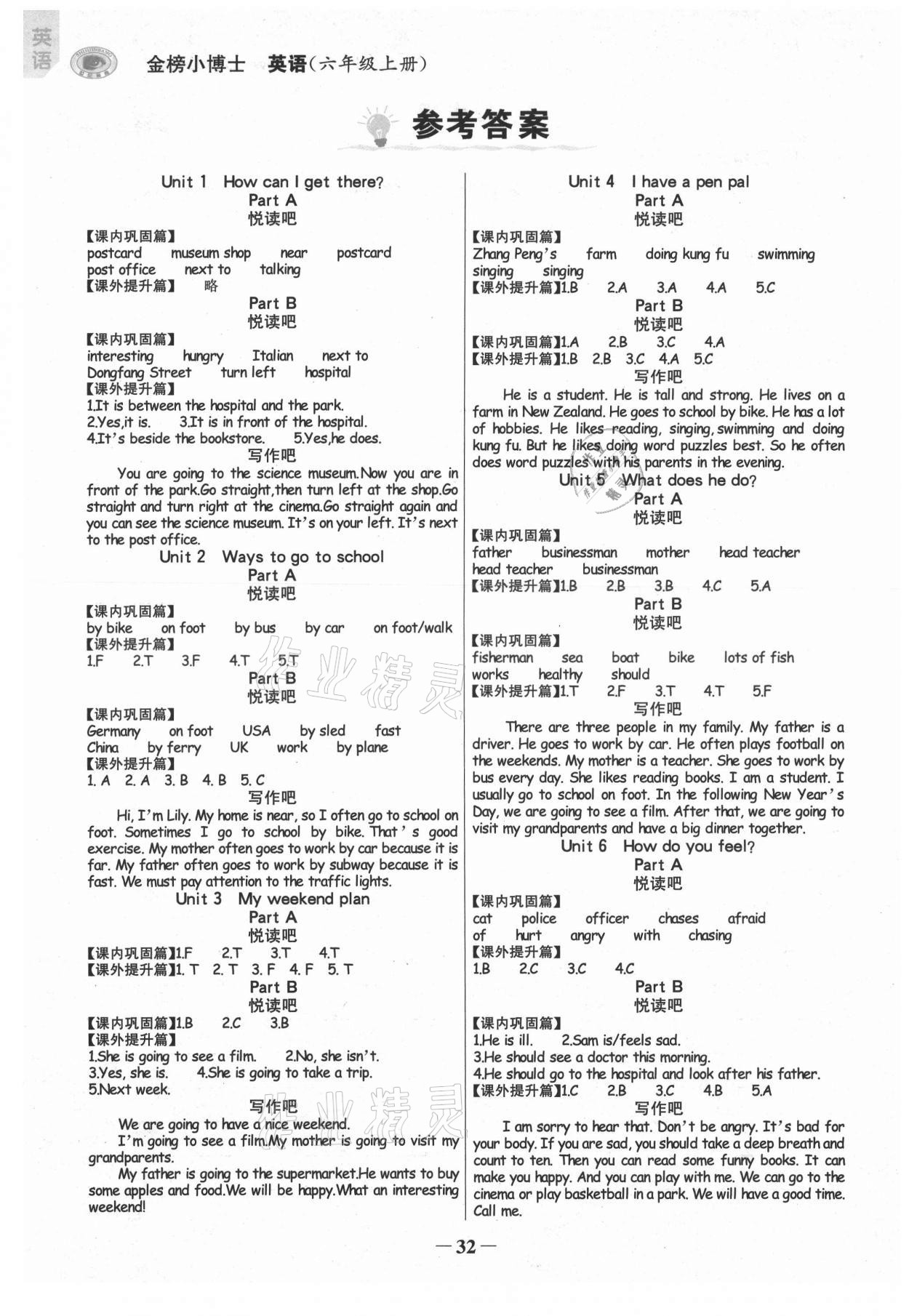 2021年世紀(jì)金榜金榜小博士六年級(jí)英語(yǔ)上冊(cè)人教版 參考答案第1頁(yè)