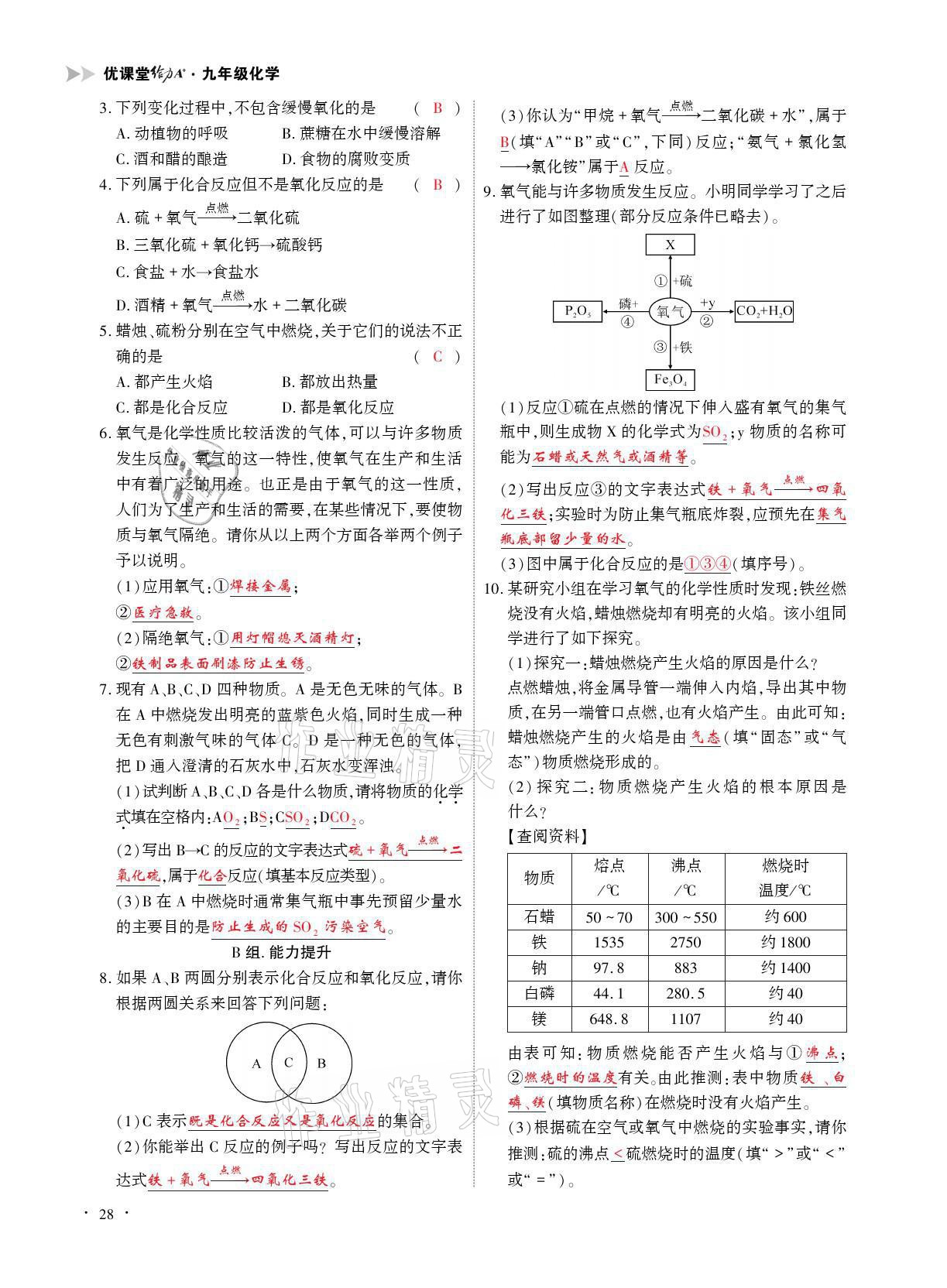 2021年优课堂给力A加九年级化学全一册人教版 参考答案第28页