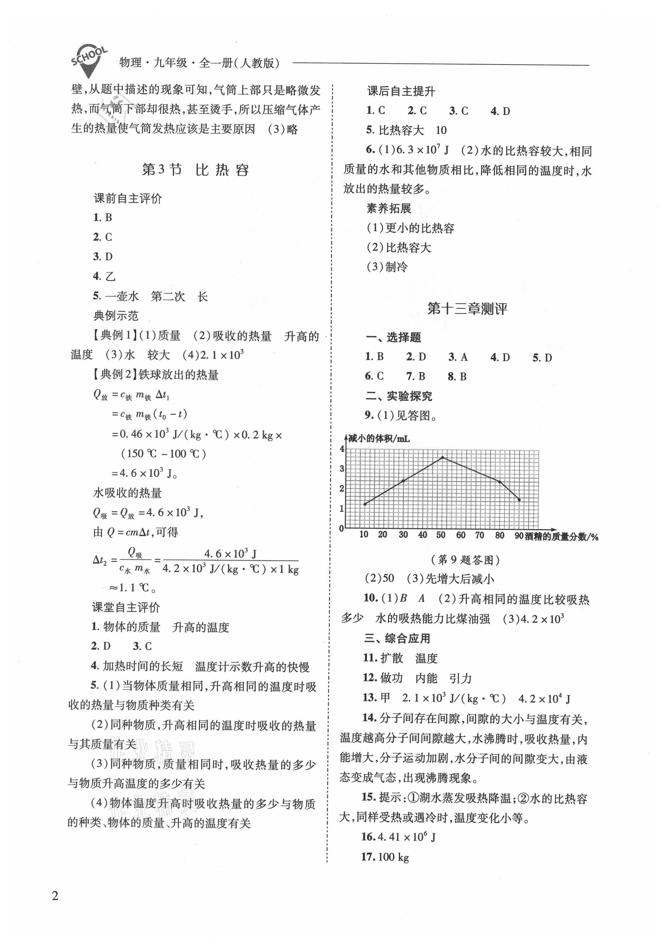 2021年新課程問題解決導(dǎo)學(xué)方案九年級(jí)物理全一冊(cè)人教版 參考答案第2頁