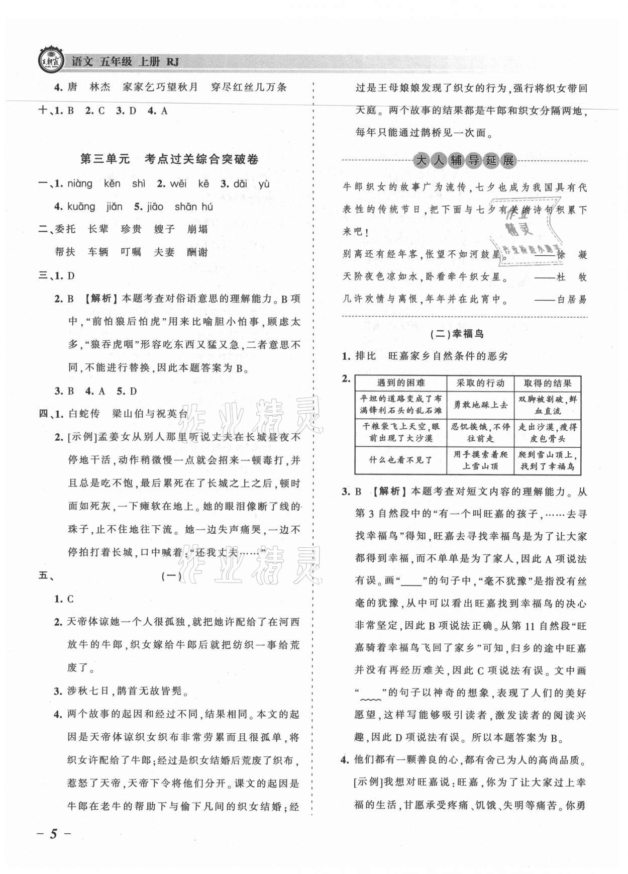 2021年王朝霞考點(diǎn)梳理時(shí)習(xí)卷五年級(jí)語(yǔ)文上冊(cè)人教版 參考答案第5頁(yè)