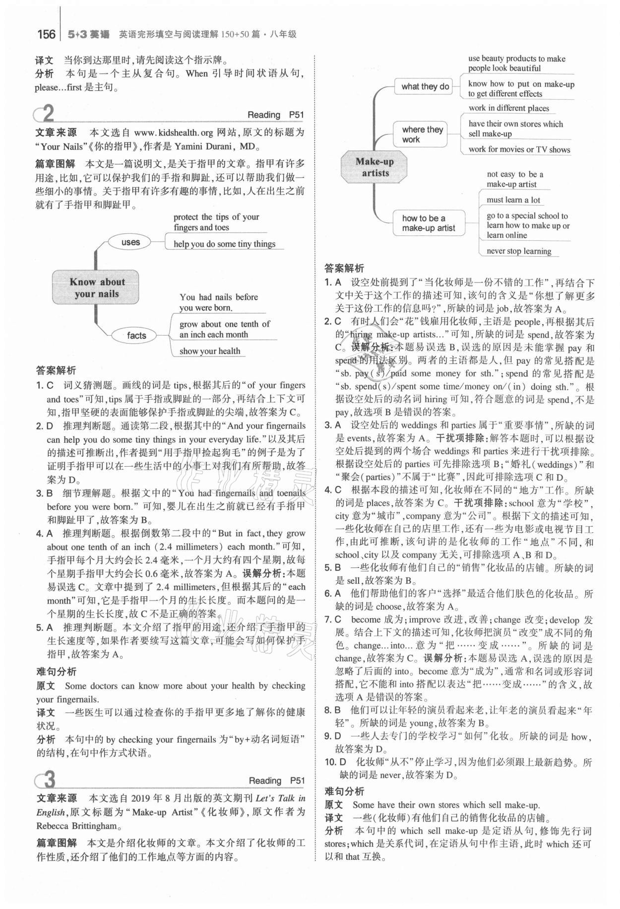 2021年53English八年级英语完形填空与阅读理解150加50篇 参考答案第14页