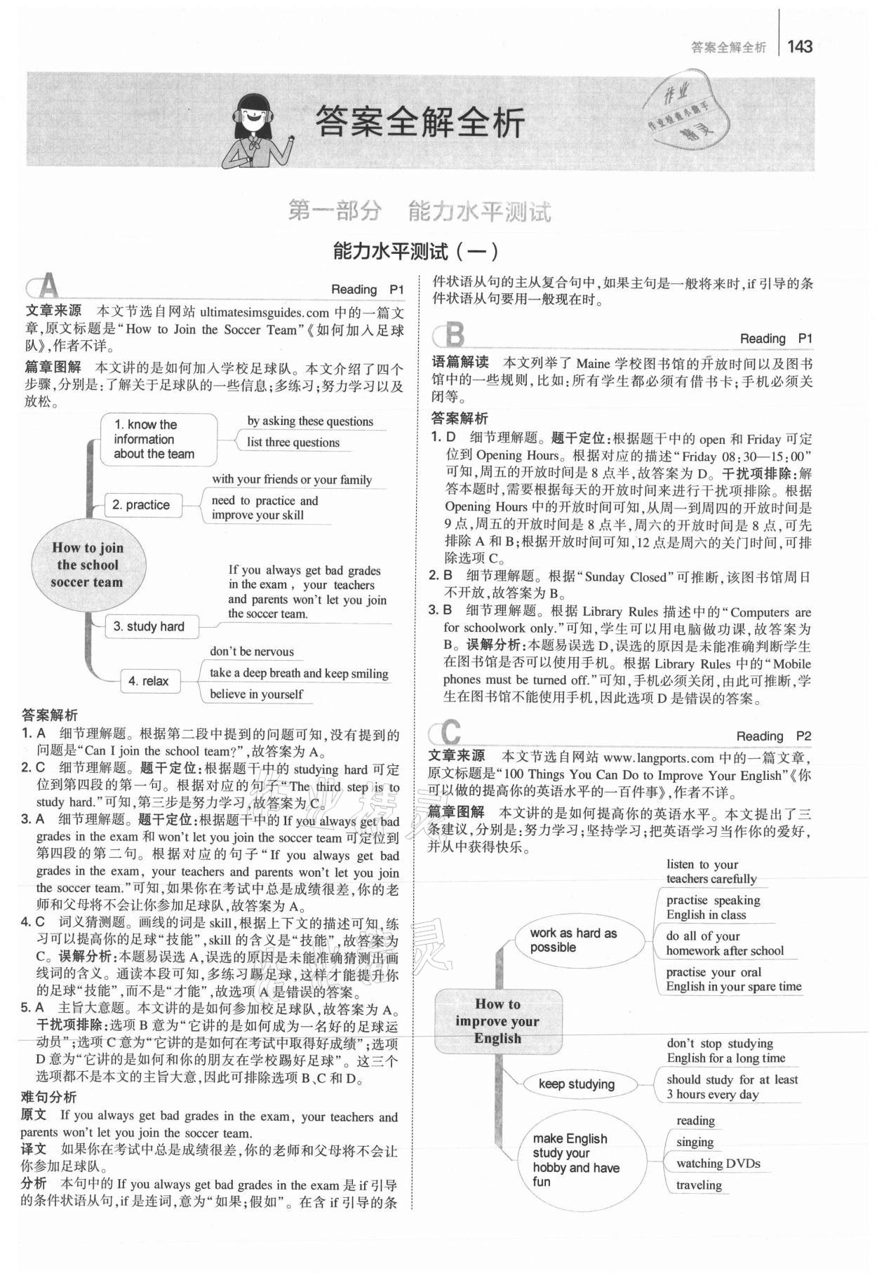 2021年53English八年级英语完形填空与阅读理解150加50篇 参考答案第1页