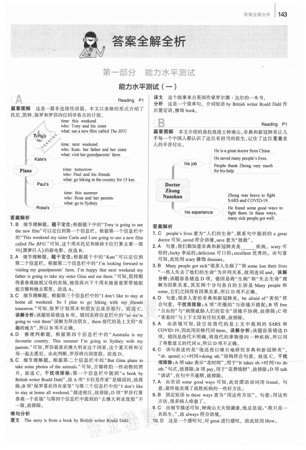 2021年53English七年級英語完形填空與閱讀理解150加50篇 參考答案第1頁