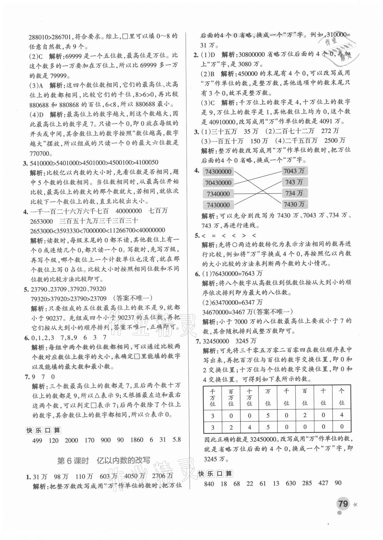 2021年小学学霸作业本四年级数学上册人教版广东专版 参考答案第3页