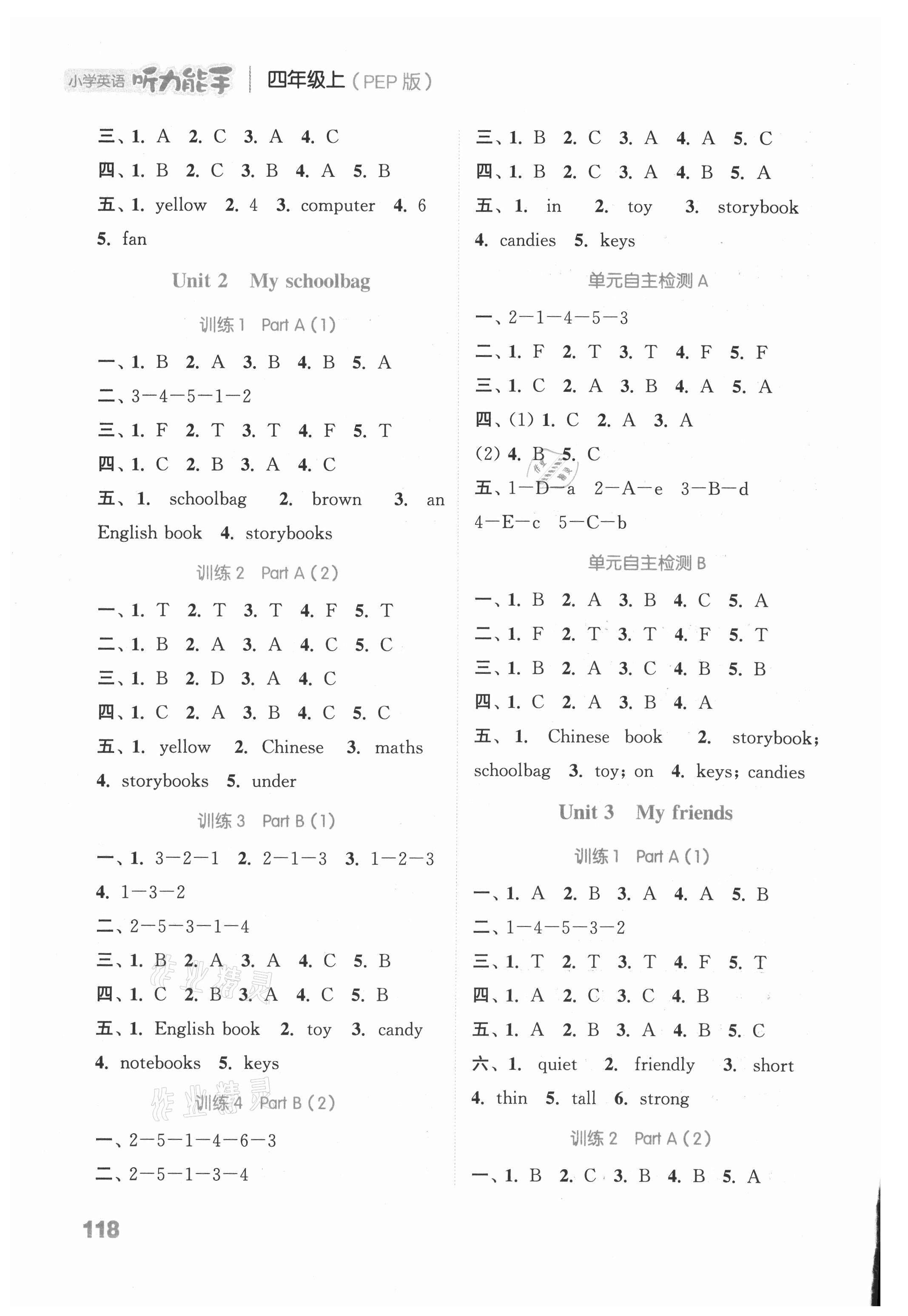 2021年通城學(xué)典小學(xué)英語聽力能手四年級人教PEP版 參考答案第2頁