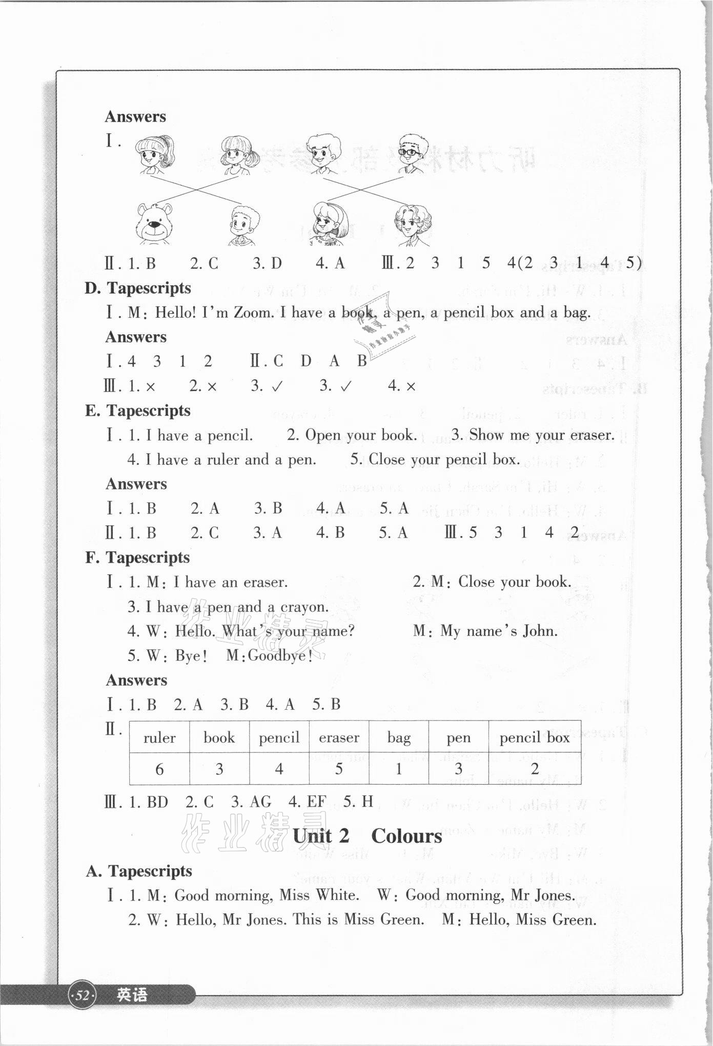 2021年同步練習(xí)浙江教育出版社三年級(jí)英語上冊人教版 參考答案第2頁