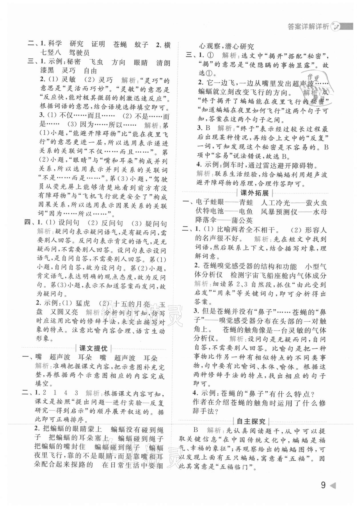 2021年亮點(diǎn)給力提優(yōu)班多維互動空間四年級語文上冊人教版 參考答案第9頁