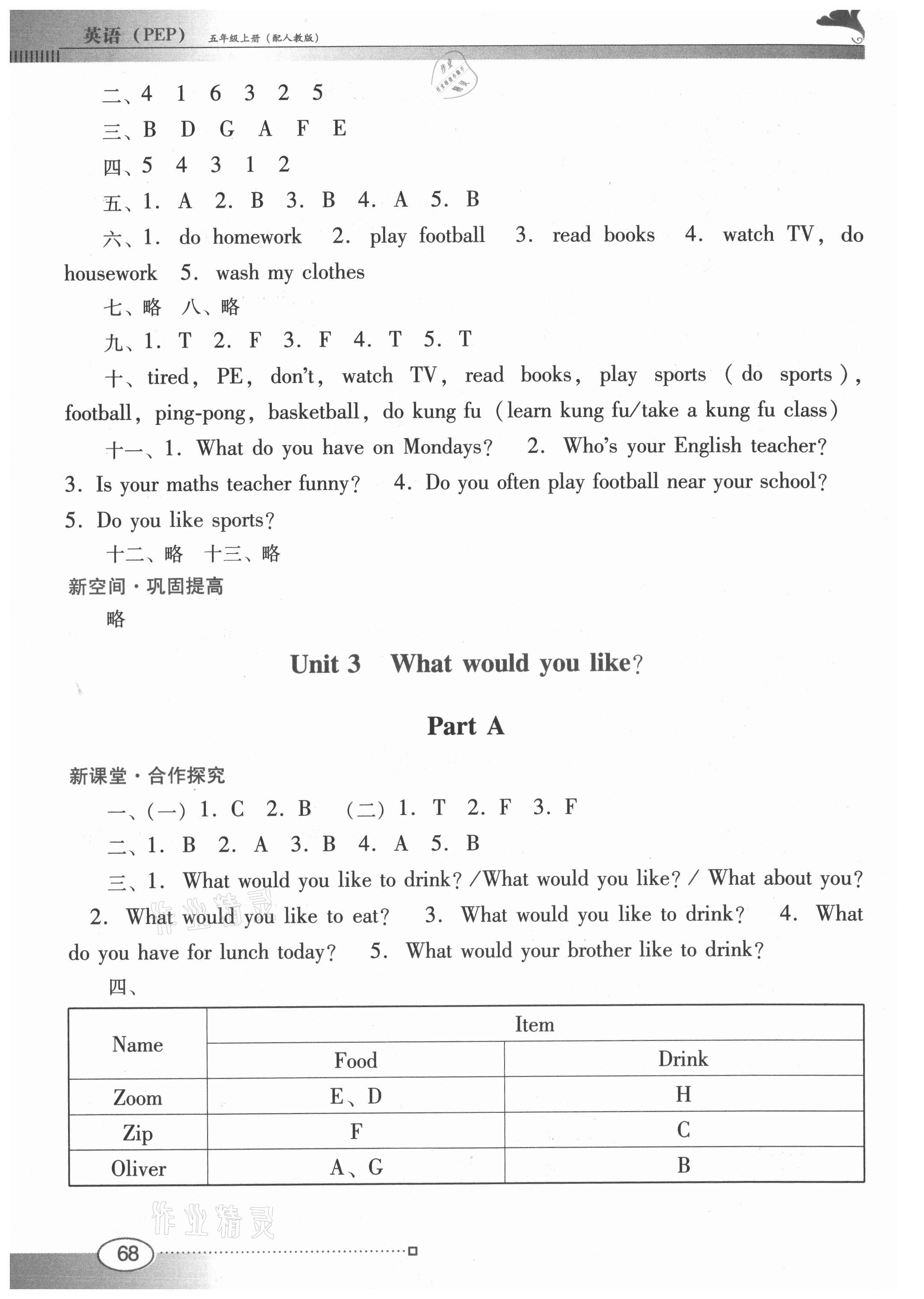 2021年南方新課堂金牌學(xué)案五年級英語上冊人教版 參考答案第3頁