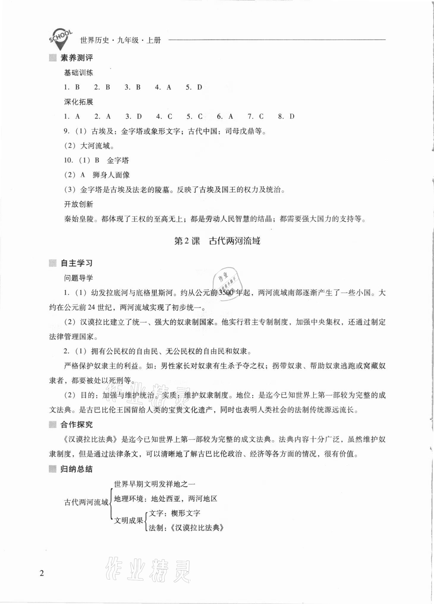 2021年新课程问题解决导学方案九年级历史上册人教版 参考答案第2页