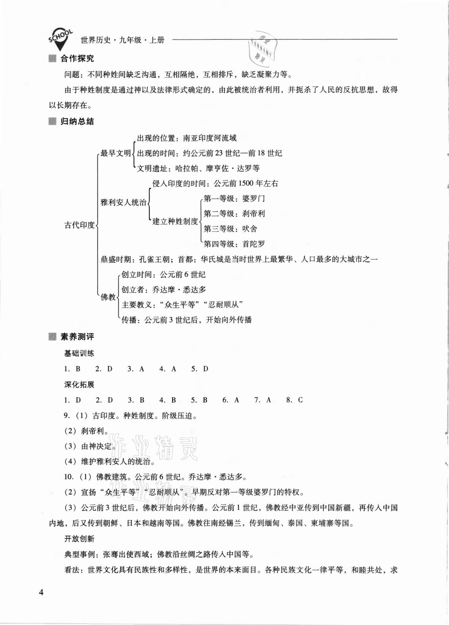 2021年新課程問(wèn)題解決導(dǎo)學(xué)方案九年級(jí)歷史上冊(cè)人教版 參考答案第4頁(yè)