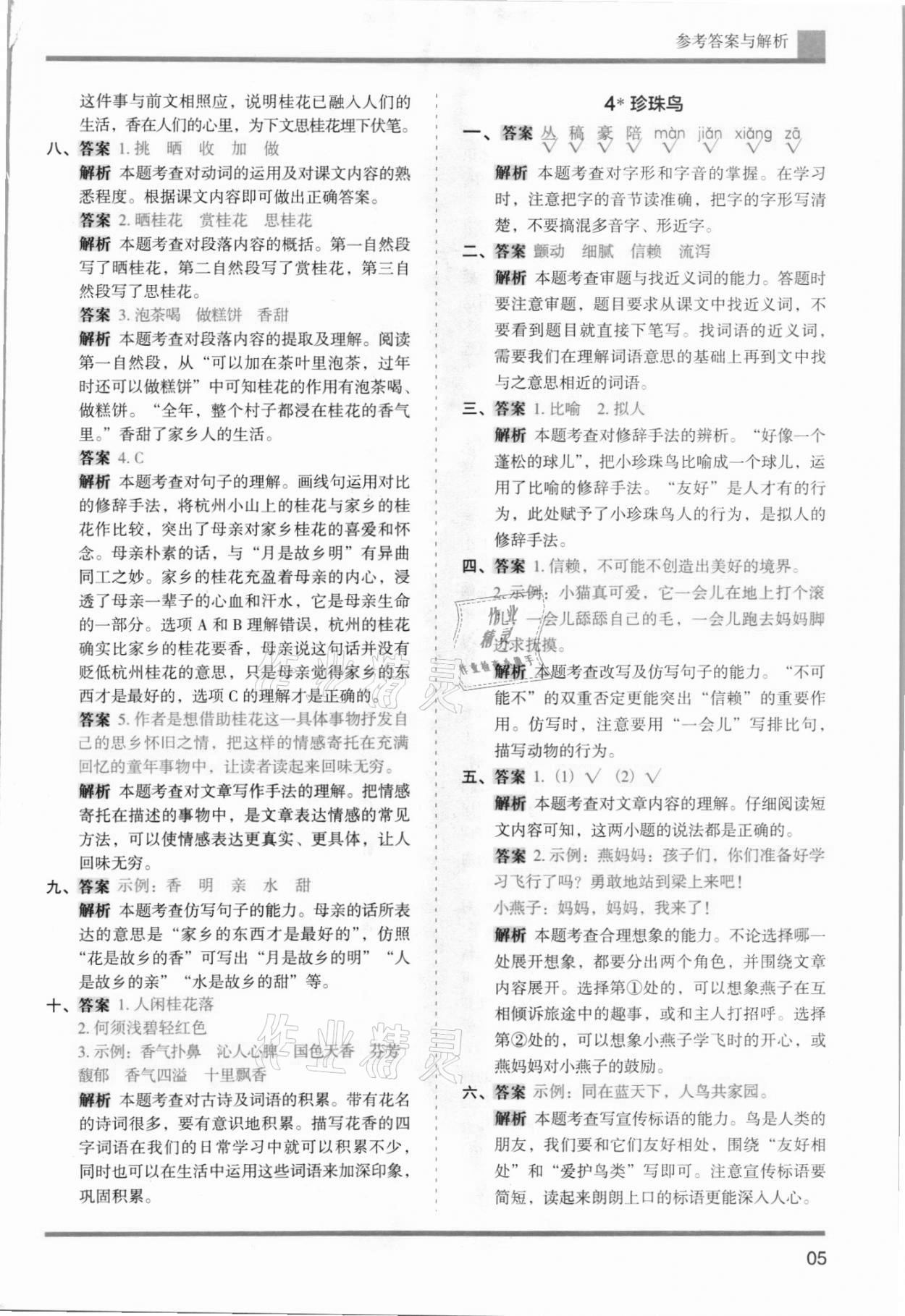 2021年木頭馬分層課課練五年級語文上冊人教版浙江專版 參考答案第5頁