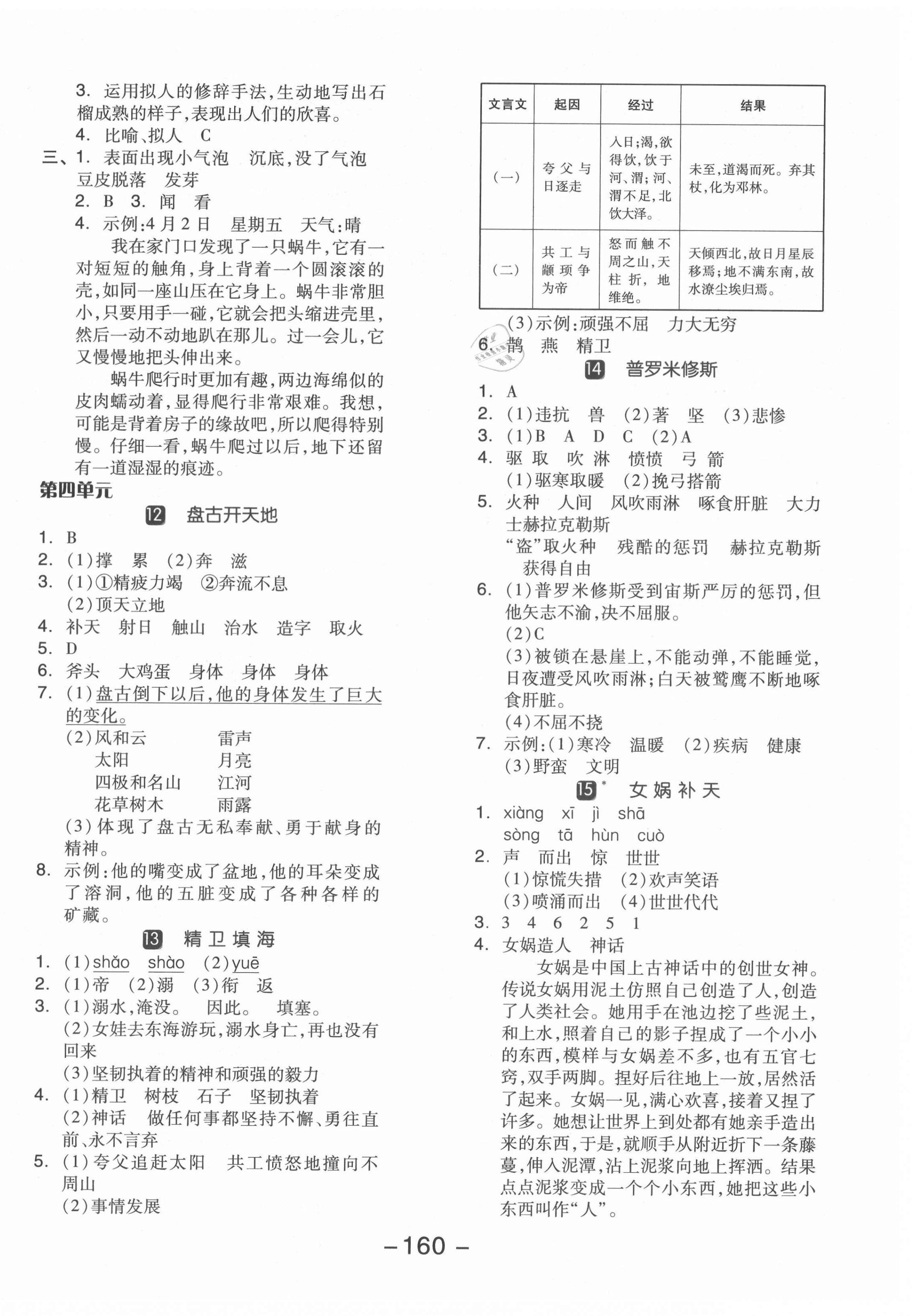 2021年全品学练考四年级语文上册人教版江苏专版 参考答案第4页