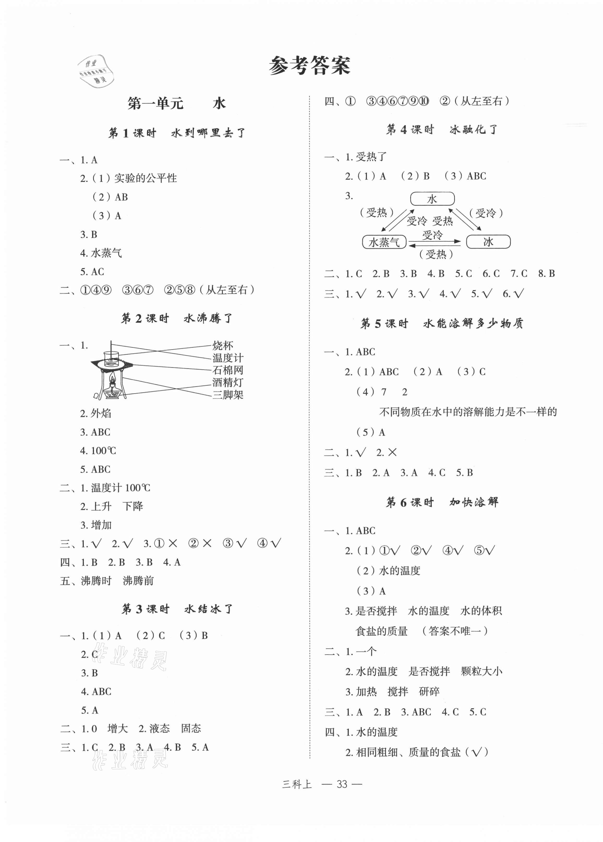 2021年名師面對面先學(xué)后練三年級科學(xué)上冊教科版 參考答案第1頁