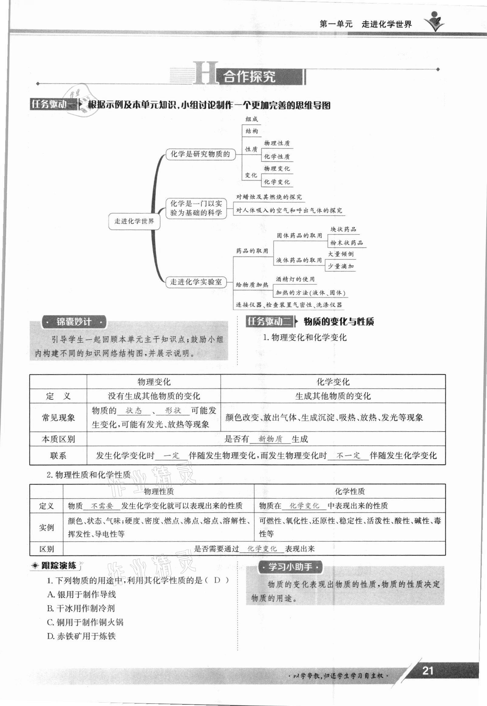 2021年金太阳导学案九年级化学全一册人教版 参考答案第21页