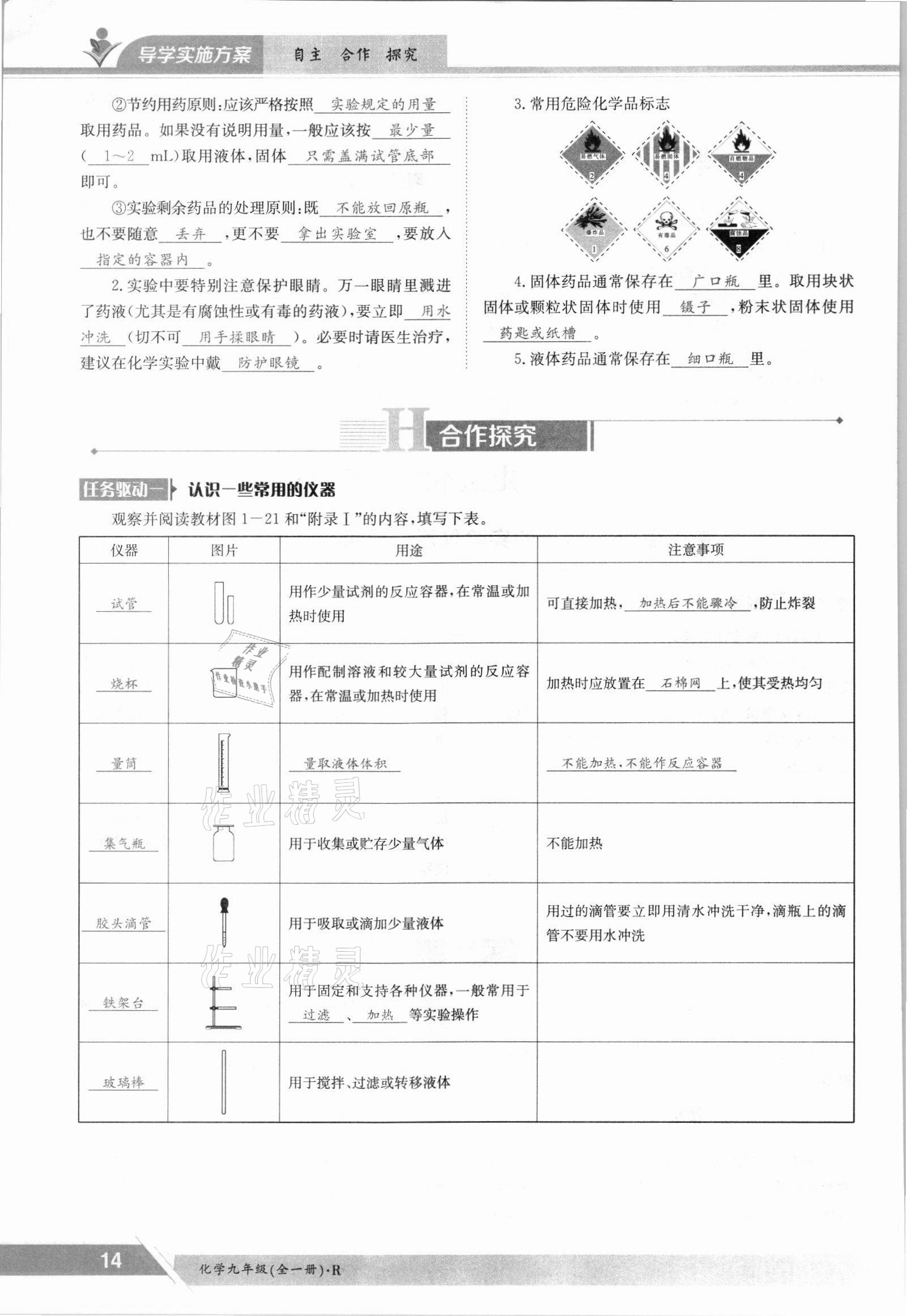 2021年金太阳导学案九年级化学全一册人教版 参考答案第14页