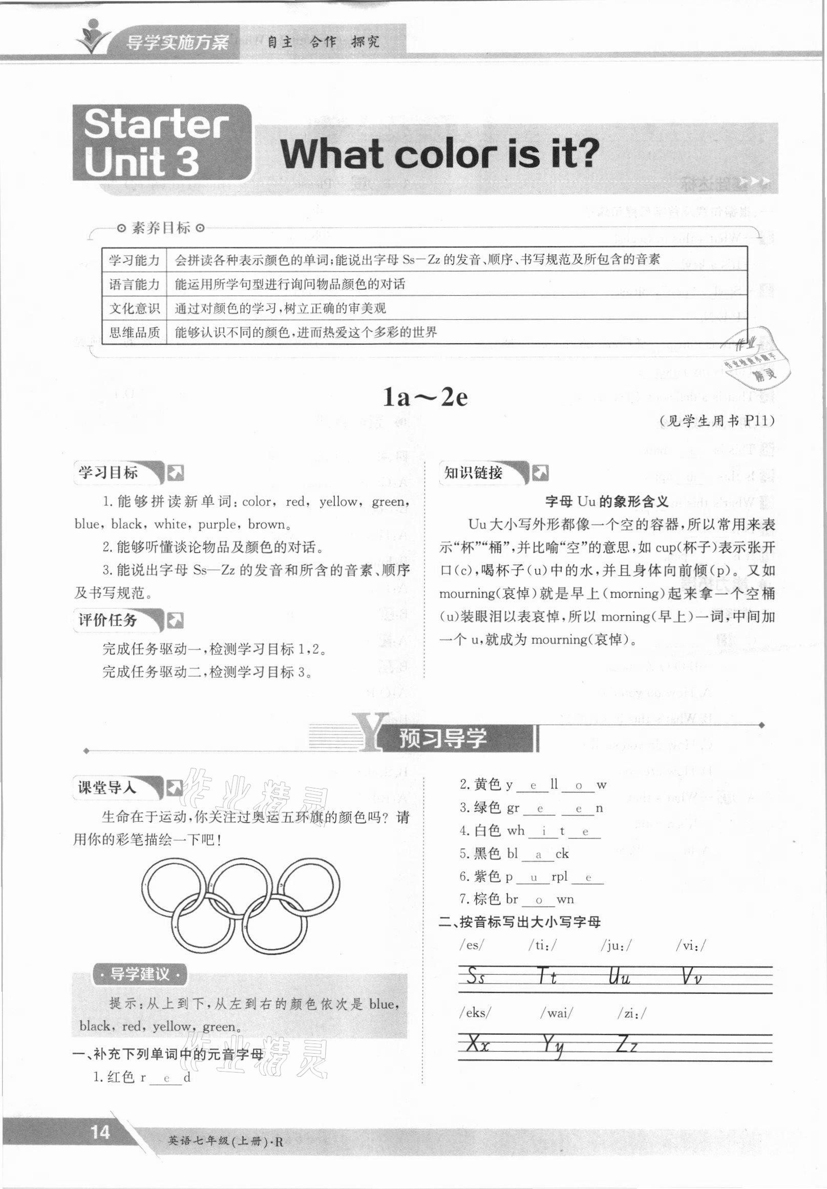 2021年金太陽導(dǎo)學(xué)案七年級英語上冊人教版 參考答案第14頁