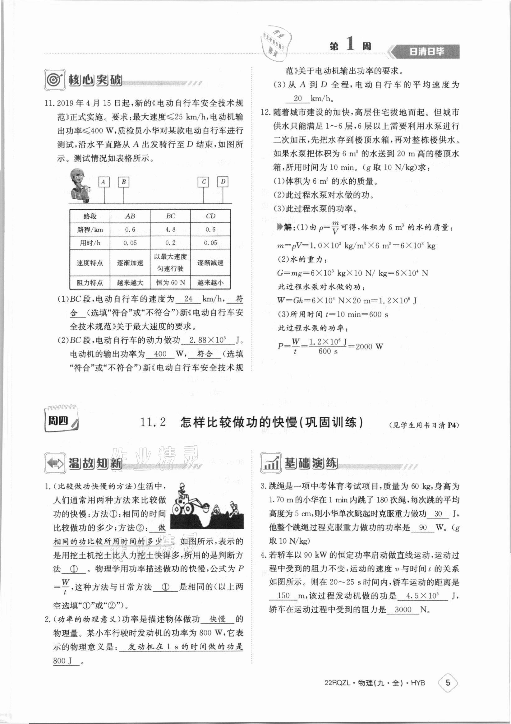 2021年日清周練九年級(jí)物理全一冊(cè)滬粵版 參考答案第5頁