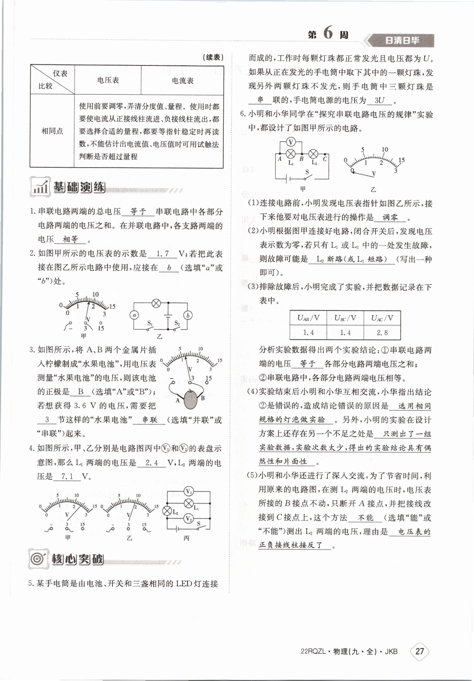 2021年日清周練九年級(jí)物理全一冊(cè)教科版 參考答案第27頁(yè)