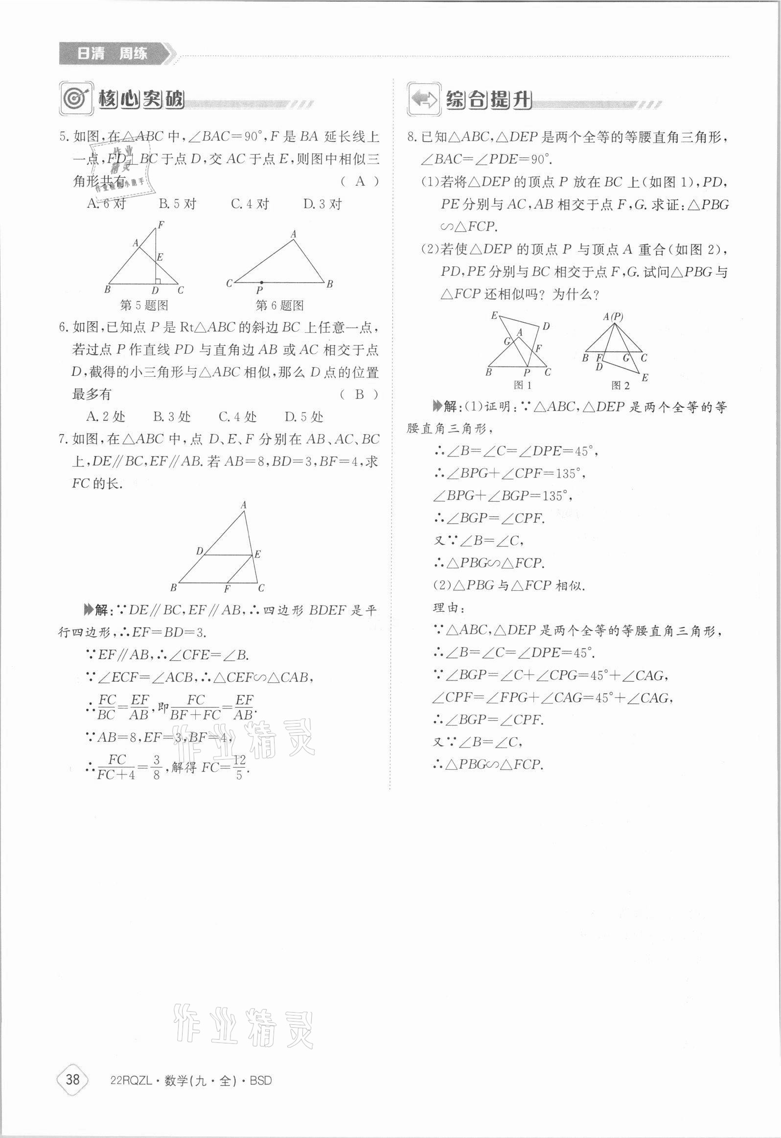 2021年日清周練九年級數(shù)學(xué)全一冊北師大版 參考答案第38頁