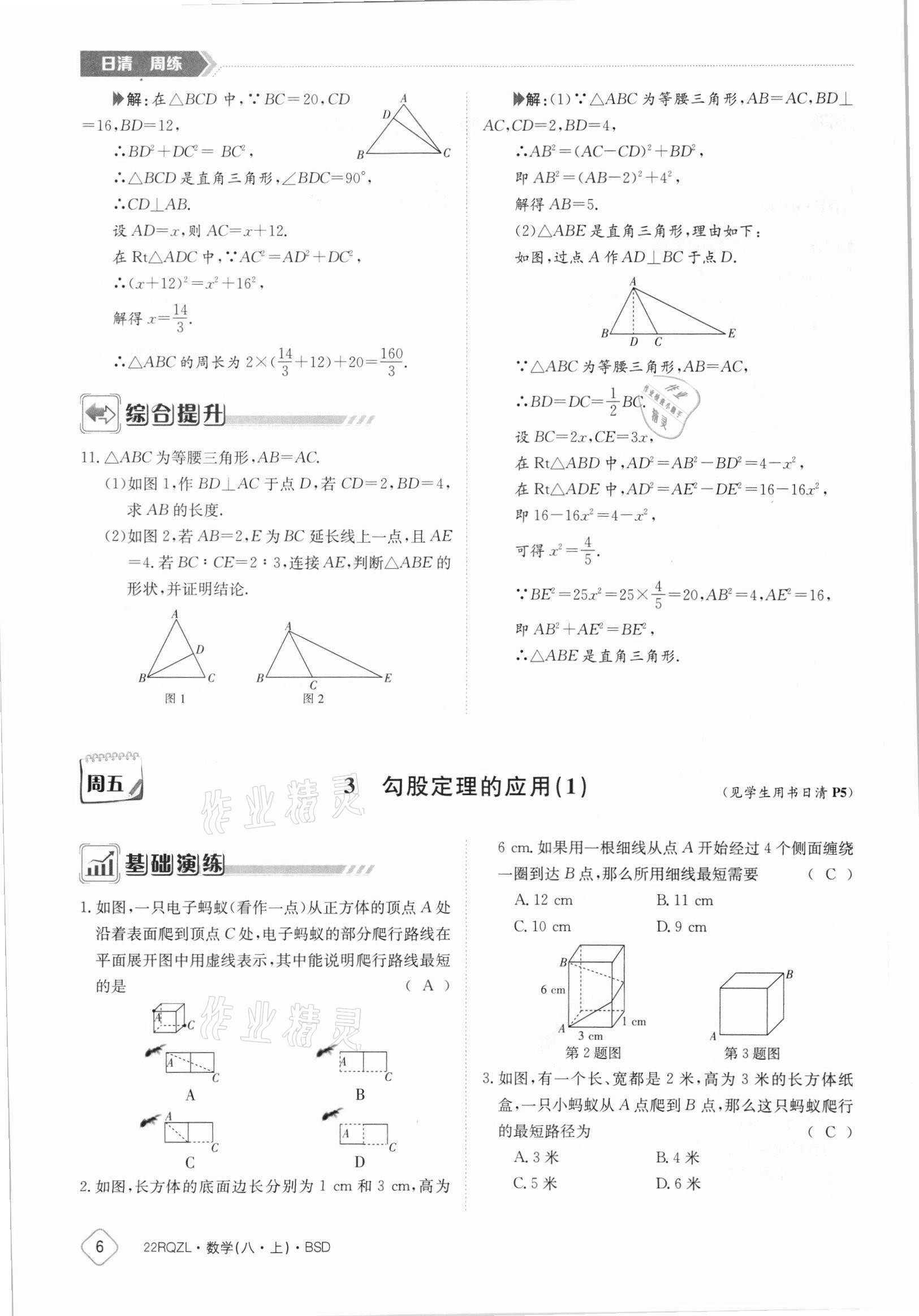 2021年日清周練八年級數(shù)學(xué)上冊北師大版 參考答案第6頁