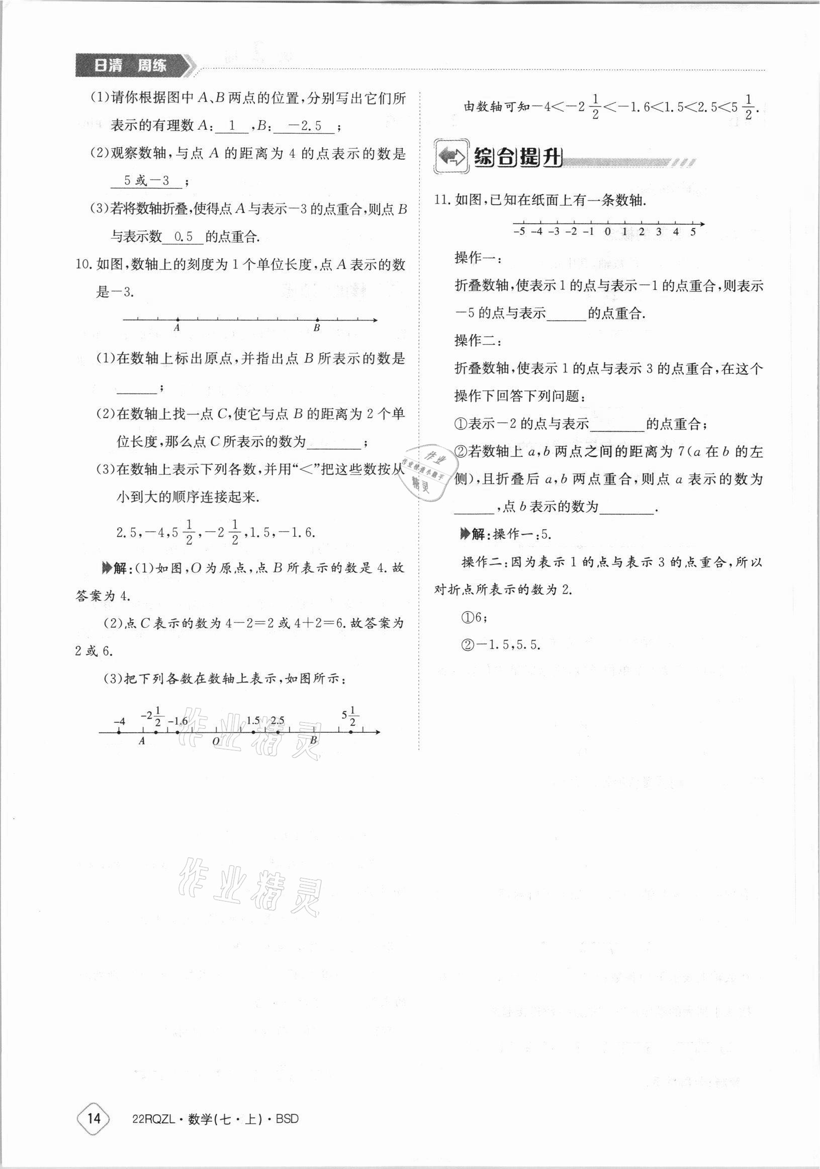 2021年日清周练七年级数学上册北师大版 参考答案第14页