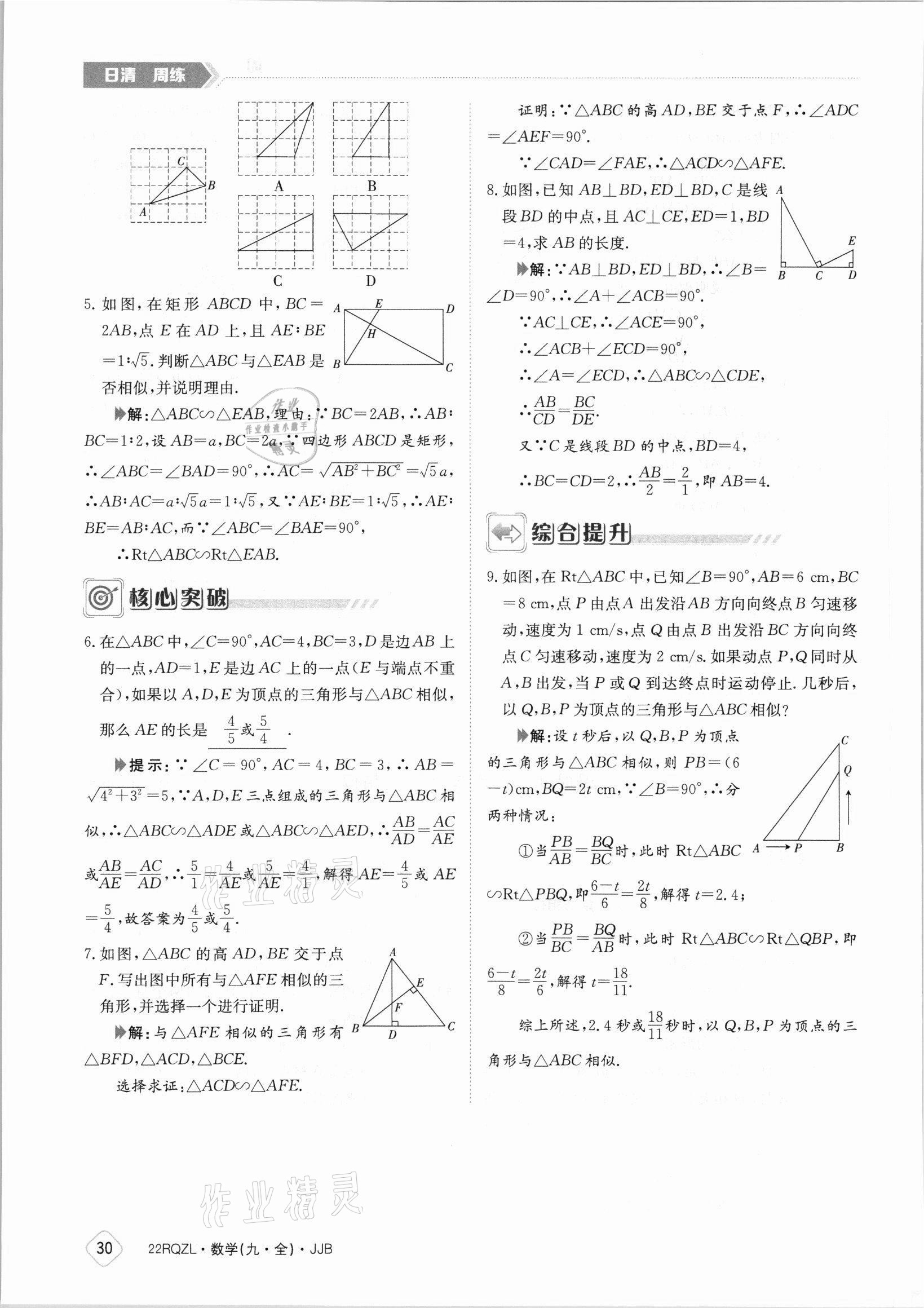 2021年日清周練九年級(jí)數(shù)學(xué)全一冊(cè)冀教版 參考答案第30頁(yè)