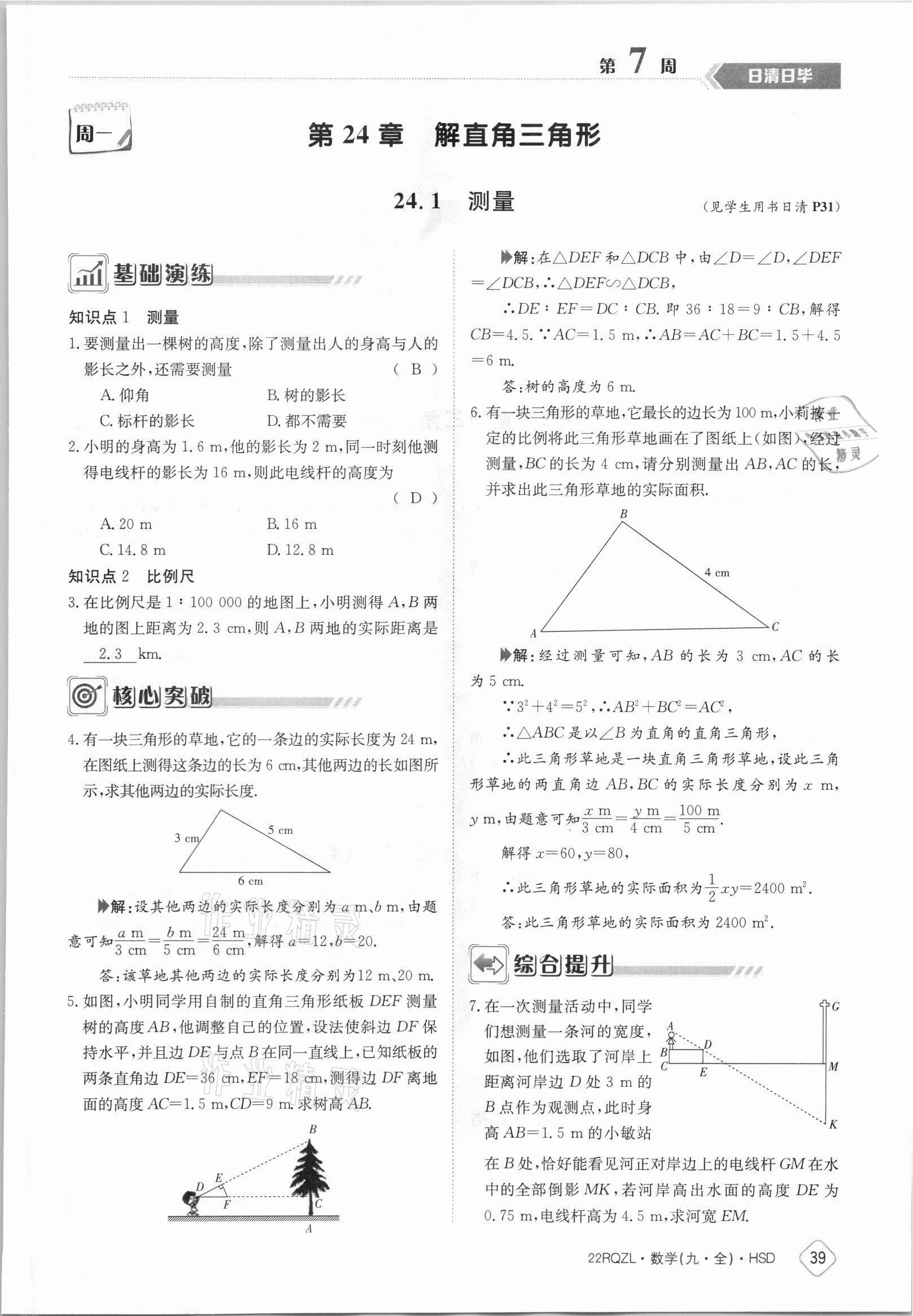 2021年日清周練九年級(jí)數(shù)學(xué)全一冊(cè)華師大版 參考答案第39頁(yè)