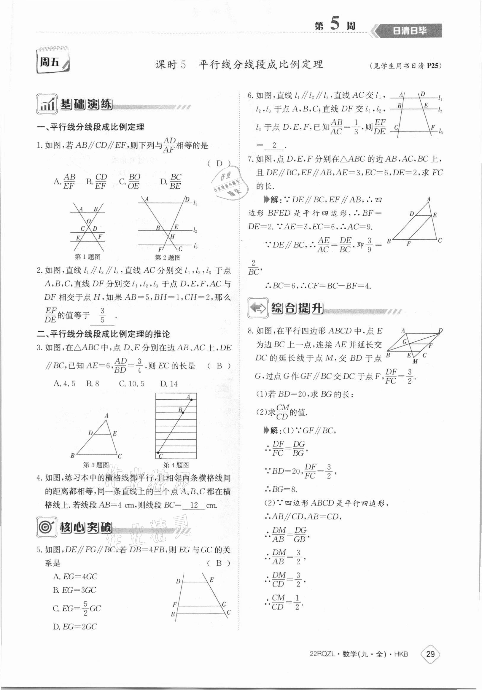 2021年日清周練九年級(jí)數(shù)學(xué)全一冊(cè)滬科版 參考答案第29頁