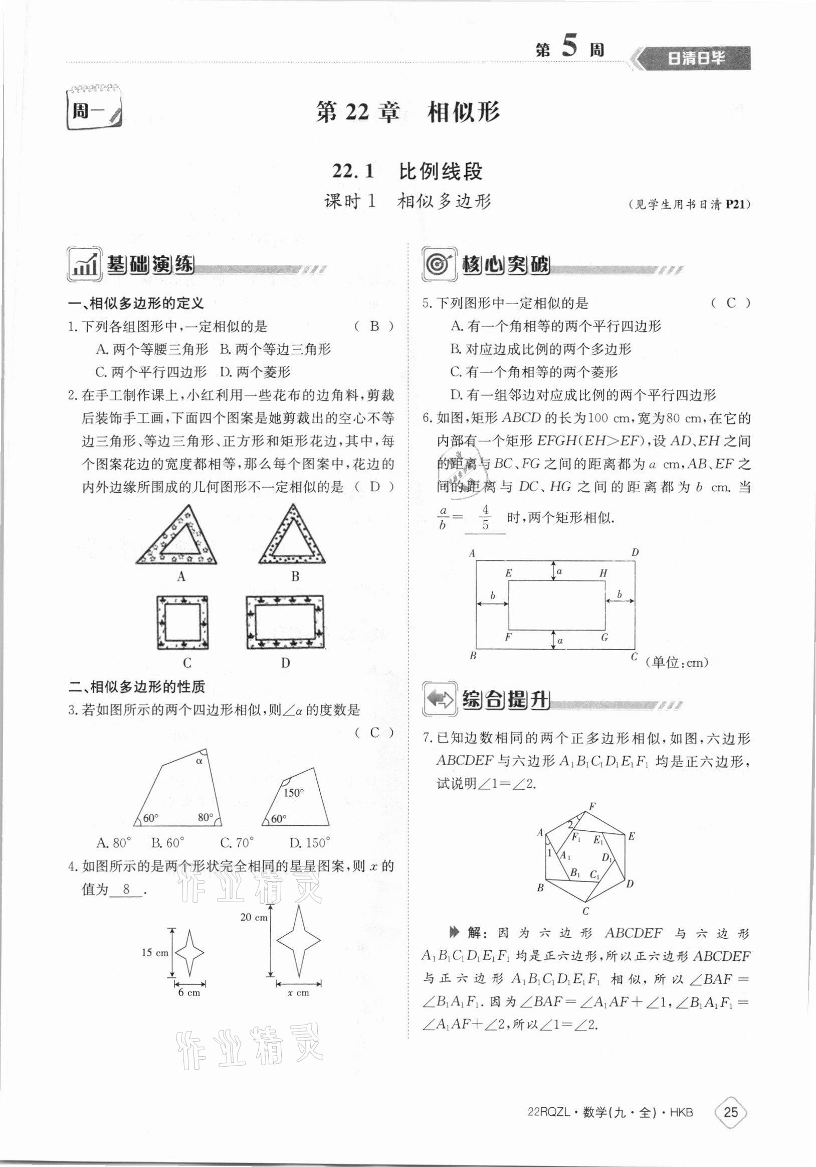 2021年日清周練九年級(jí)數(shù)學(xué)全一冊(cè)滬科版 參考答案第25頁