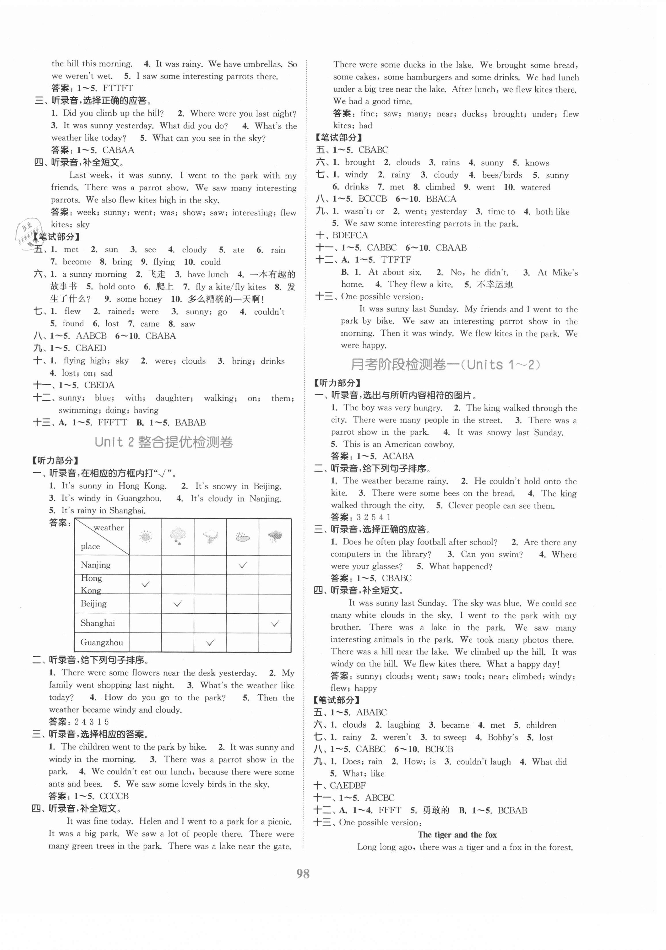 2021年復(fù)習(xí)金卷同步跟蹤大試卷六年級英語上冊譯林版提優(yōu)版 參考答案第2頁