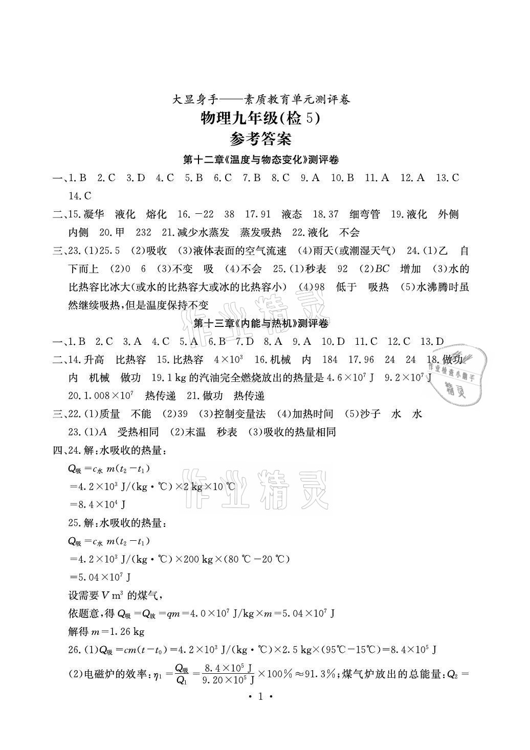 2021年大顯身手素質(zhì)教育單元測評卷九年級物理全一冊滬科版檢5 參考答案第1頁