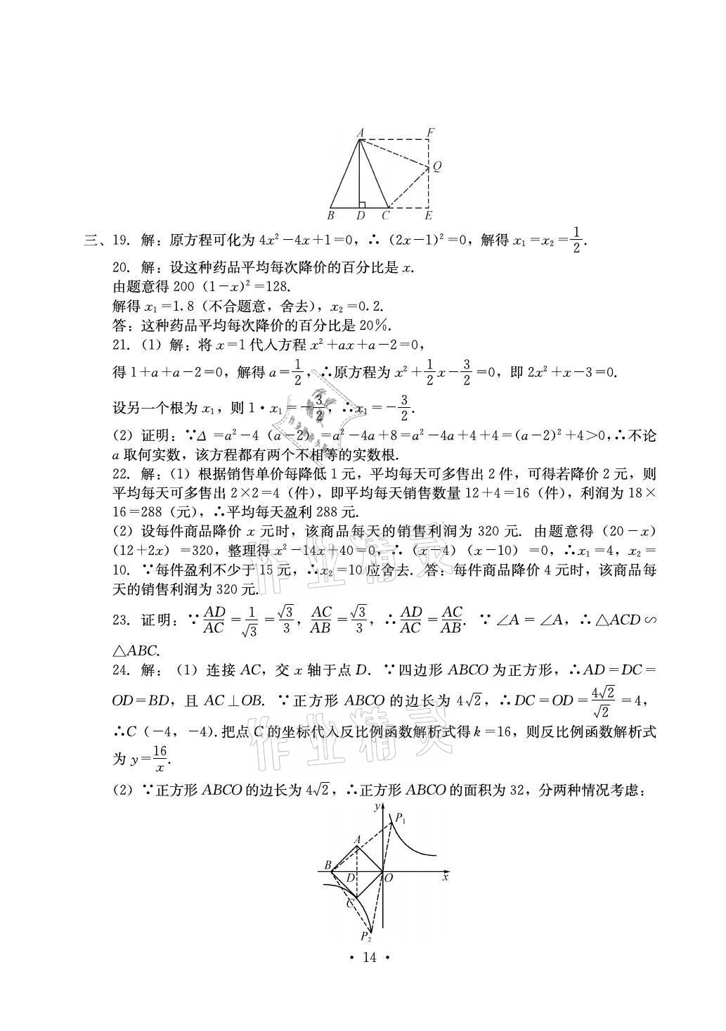 2021年大顯身手素質教育單元測評卷九年級數(shù)學全一冊湘教版 參考答案第14頁