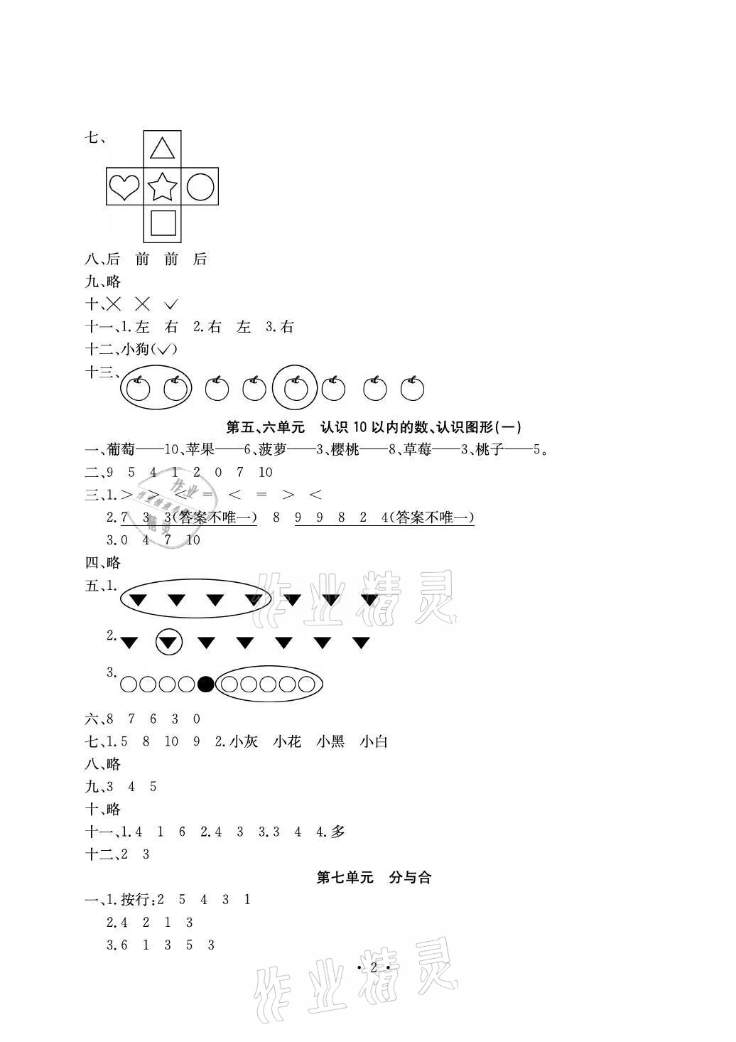 2021年大顯身手素質(zhì)教育單元測(cè)評(píng)卷一年級(jí)數(shù)學(xué)上冊(cè)蘇教版B版 參考答案第2頁(yè)