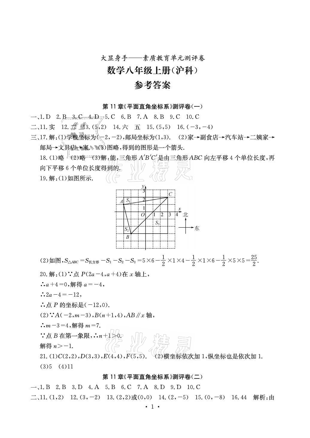 2021年大顯身手素質(zhì)教育單元測(cè)評(píng)卷八年級(jí)數(shù)學(xué)上冊(cè)滬科版 參考答案第1頁