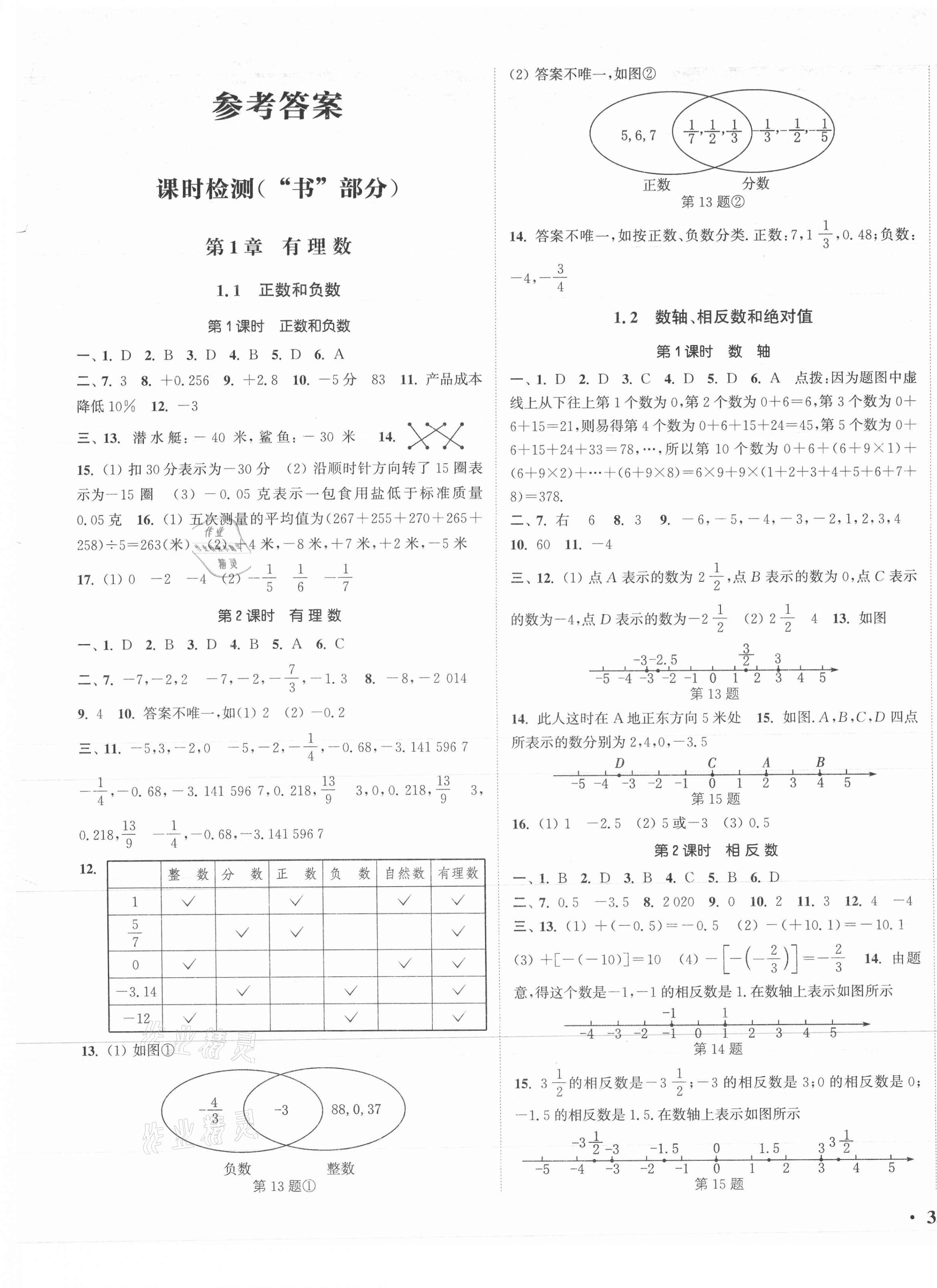 2021年通城学典活页检测七年级数学上册沪科版 第1页