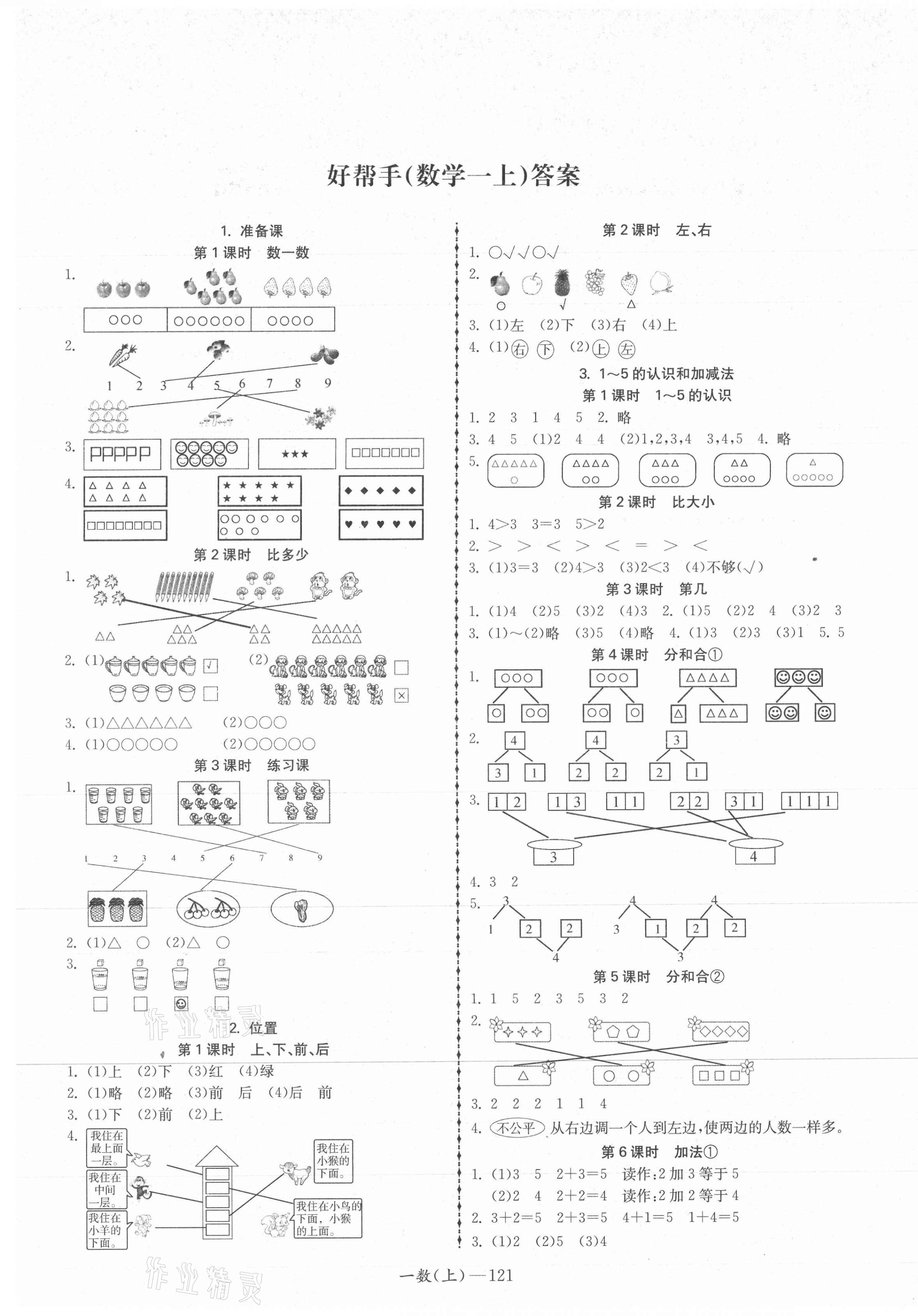 2021年小學學習好幫手一年級數(shù)學上冊人教版 第1頁